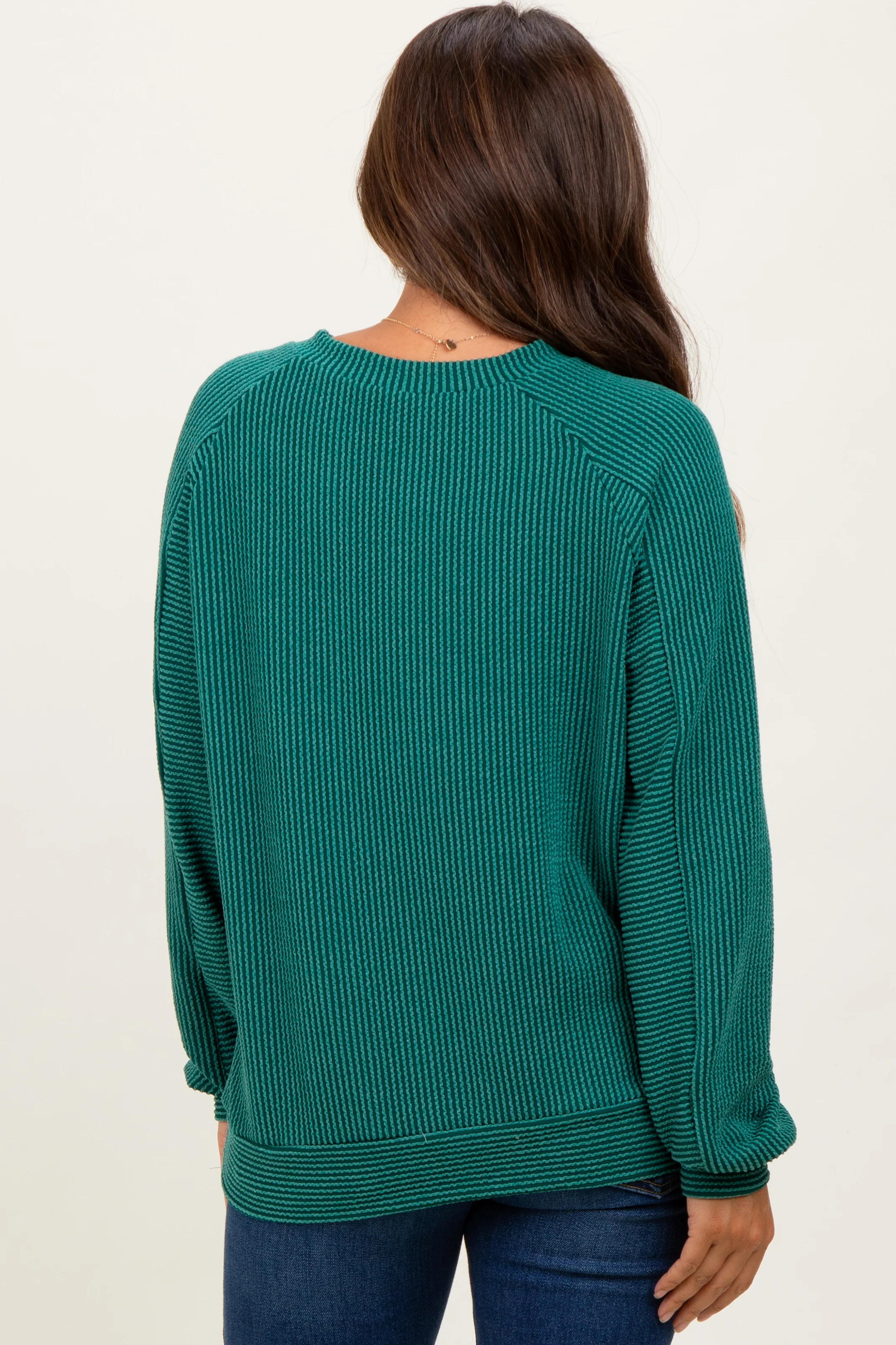Forest Green Textured Rib Knit Maternity Pullover - Image 4
