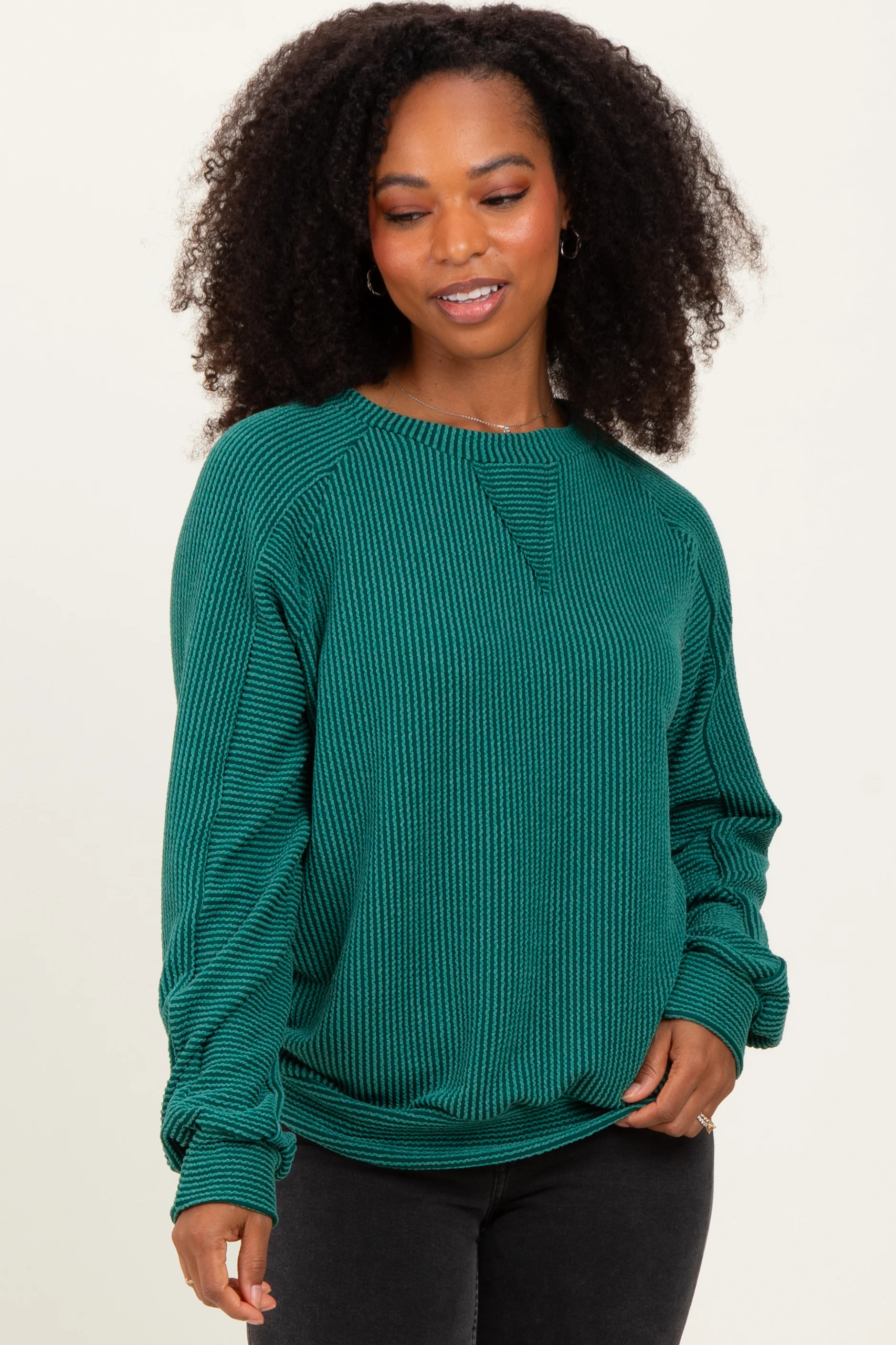 Forest Green Textured Rib Knit Maternity Pullover - Image 5