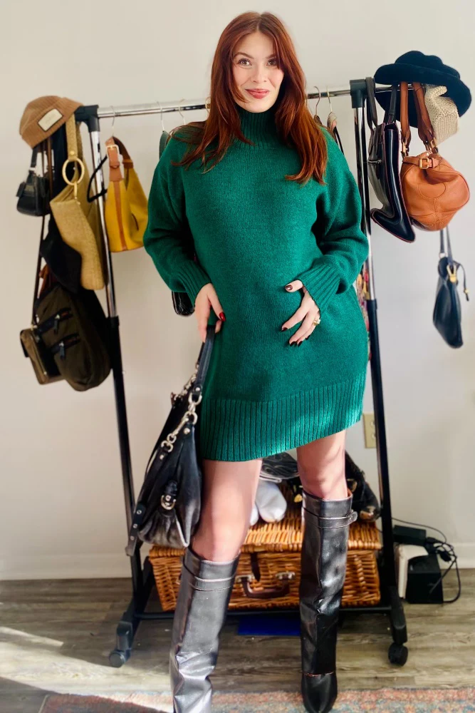 Forest Green Turtle Neck Maternity Mini Sweater Dress - Image 6