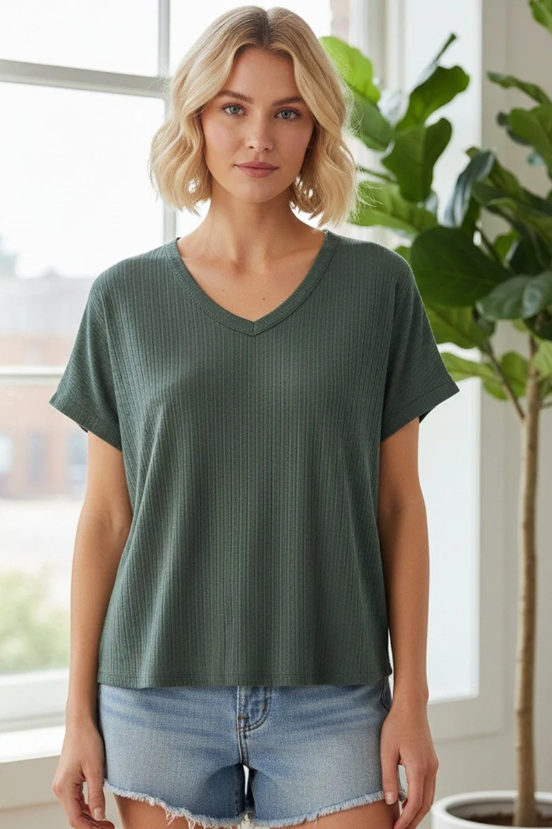 Forest Green V-Neck Pointelle Knit Maternity Top - Image 5