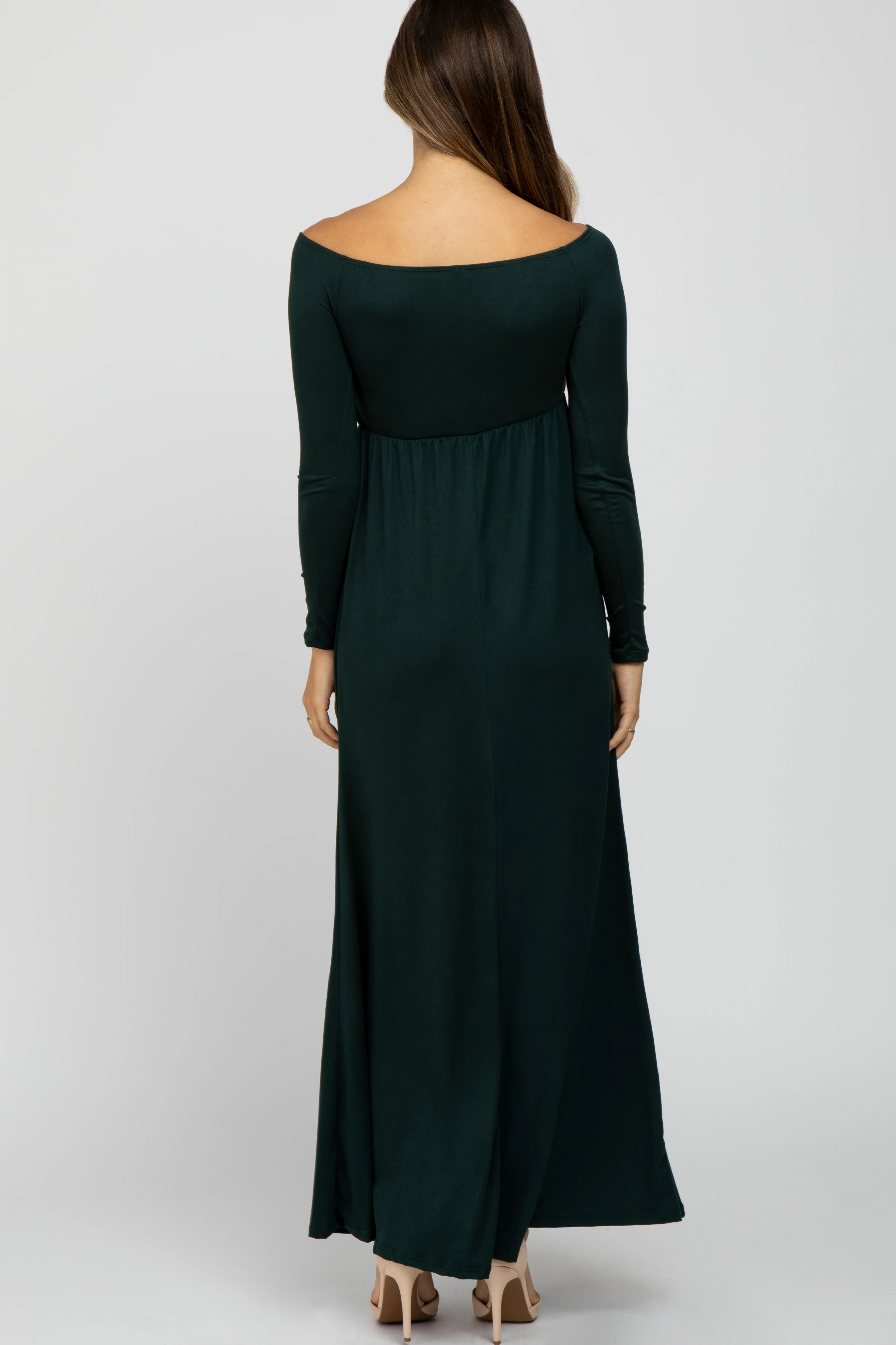 Forest Green Wrap Front Empire Waist Maternity Maxi Dress - Image 3