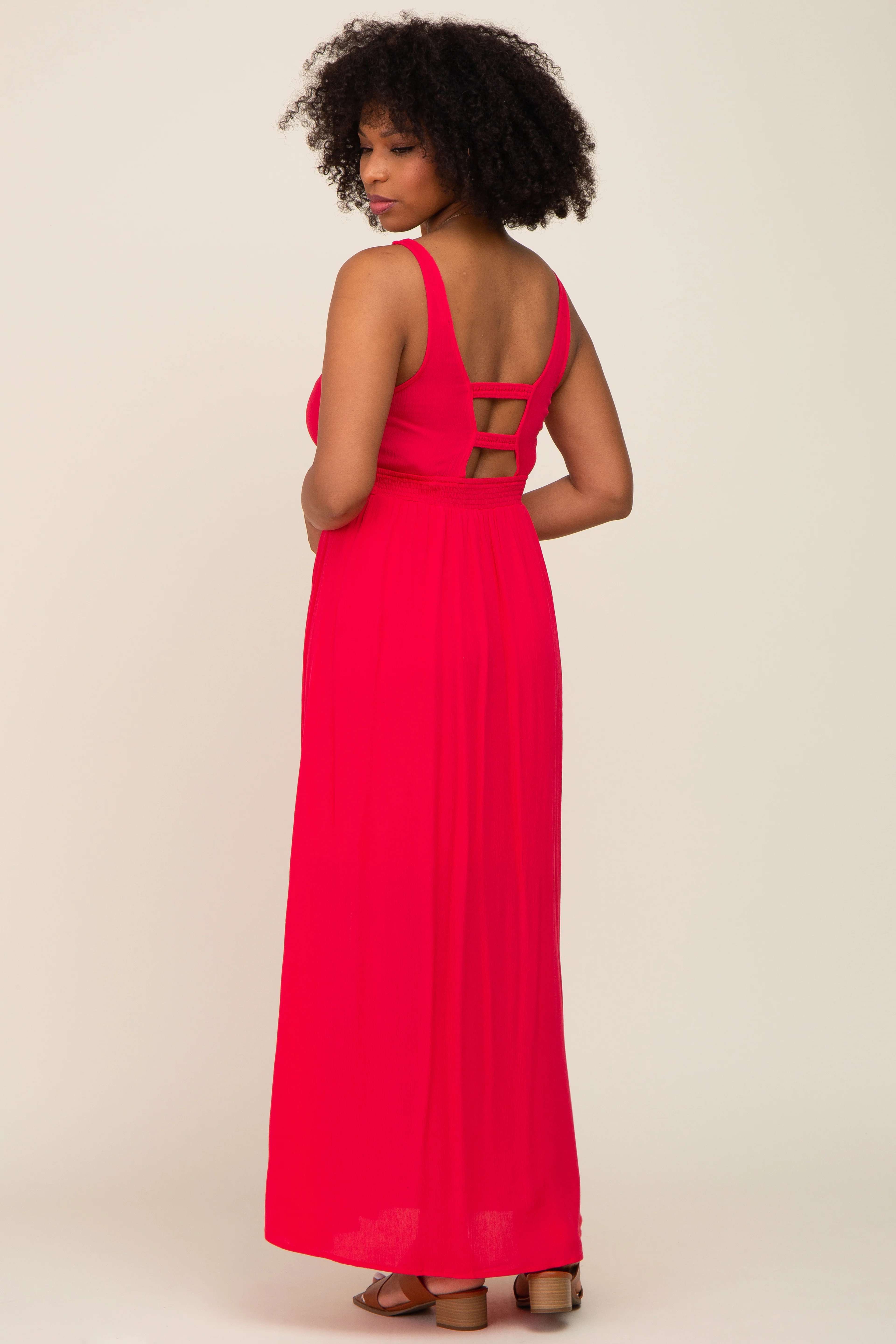 Fuchsia Button Front Accent Maxi Dress - Image 3