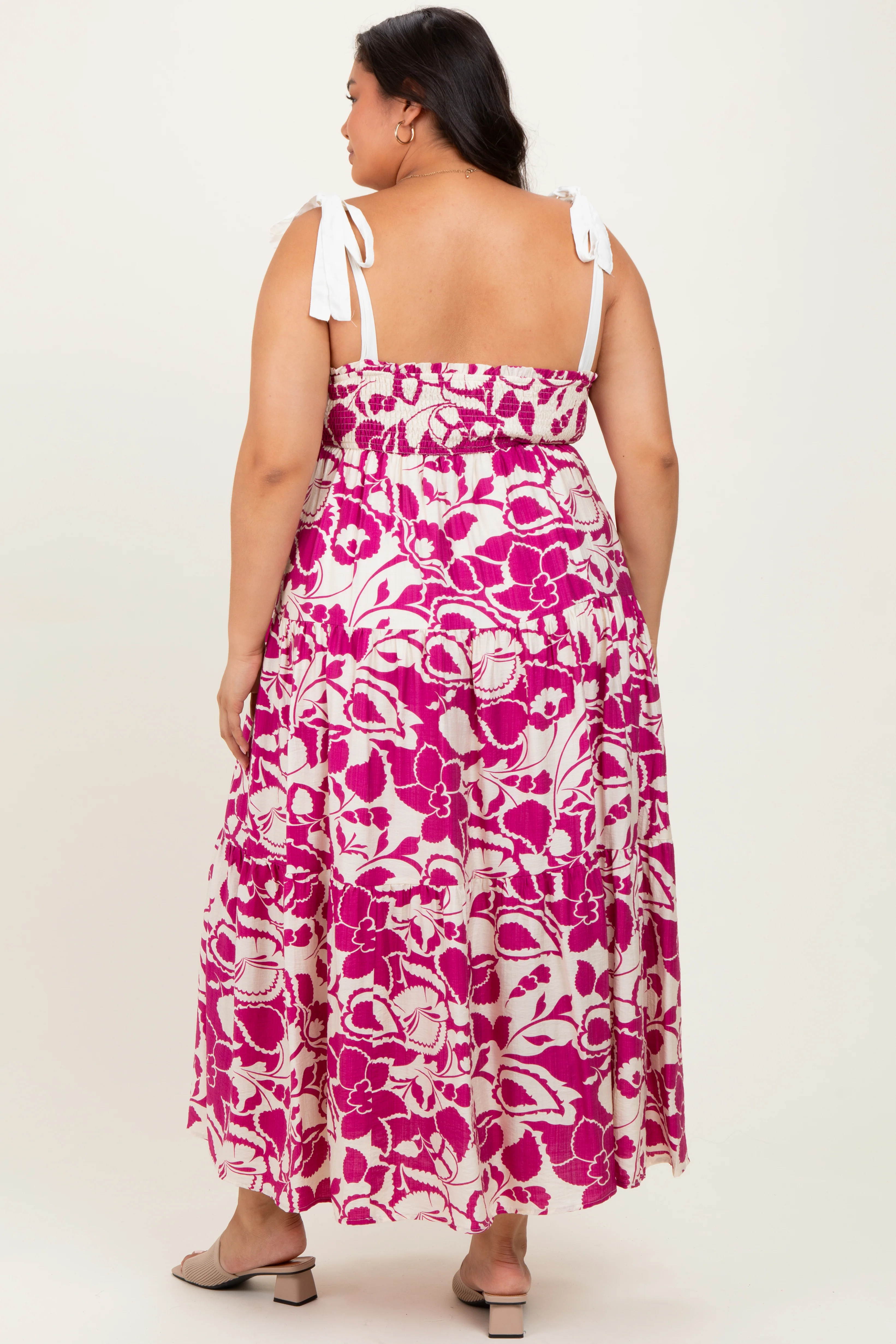 Fuchsia Floral Print Smocked Plus Maxi Dress - Image 4