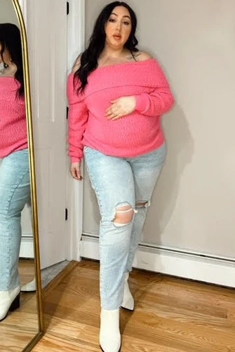 Fuchsia Foldover Off Shoulder Maternity Sweater - Image 6