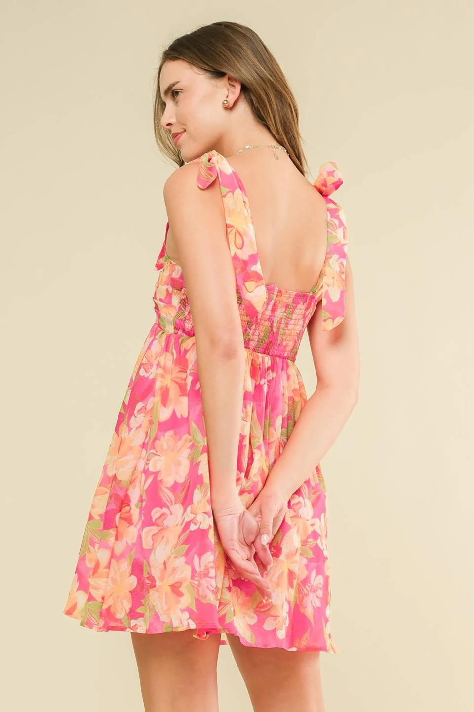 Fuchsia Orange Floral Dress - Image 4