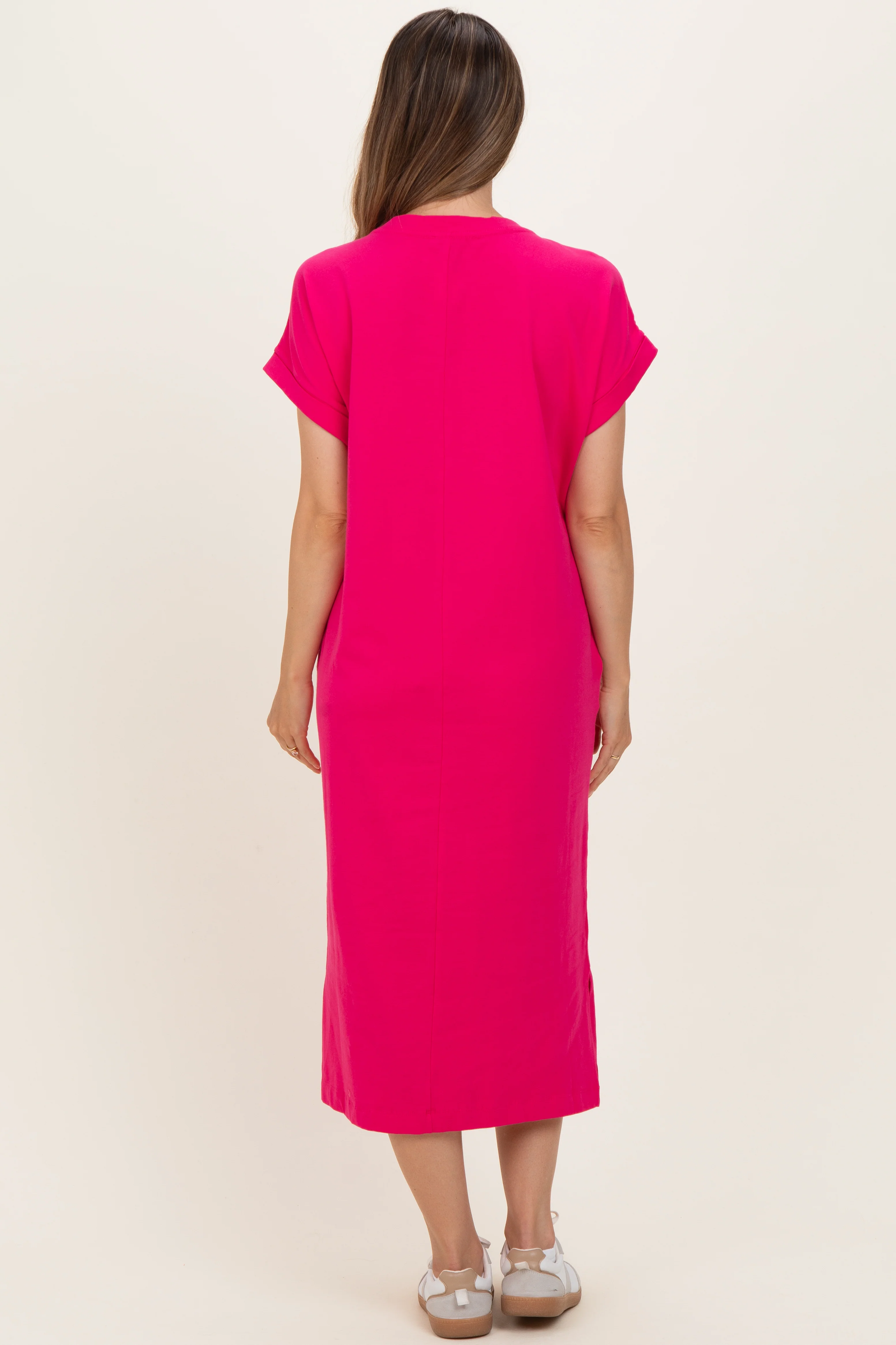 Fuchsia Pocket Front Maternity Midi T-Shirt Dress - Image 3