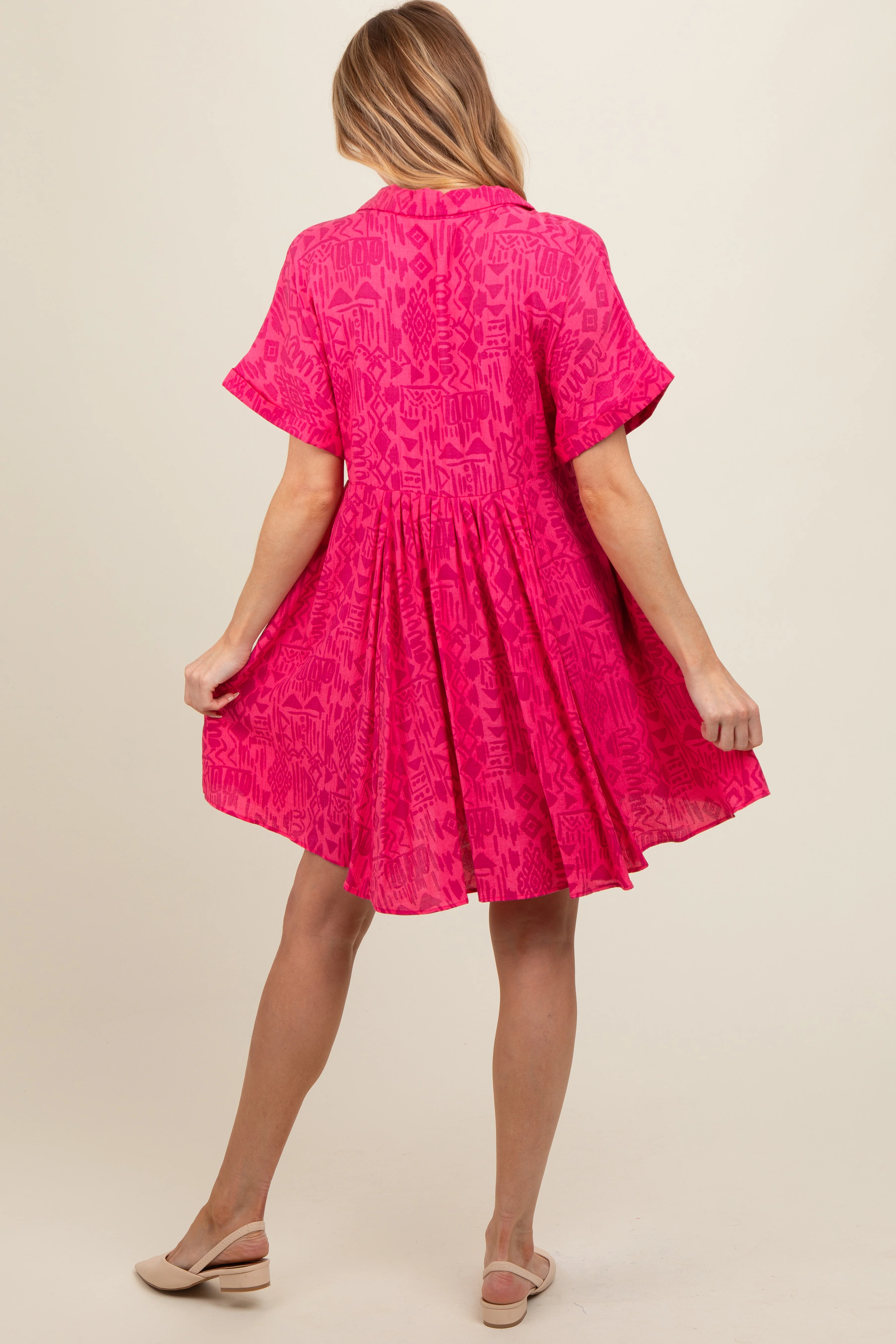 Fuchsia Printed Front Tie Maternity Dress - Image 4