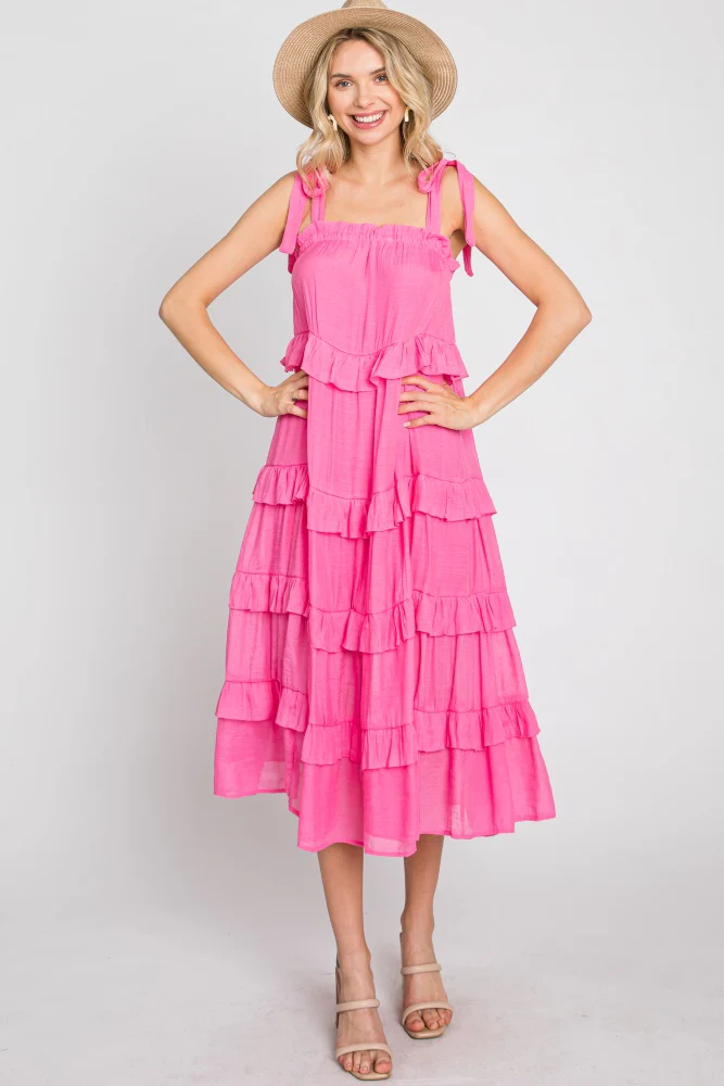 Fuchsia Ruffle Tiered Midi Dress - Image 11