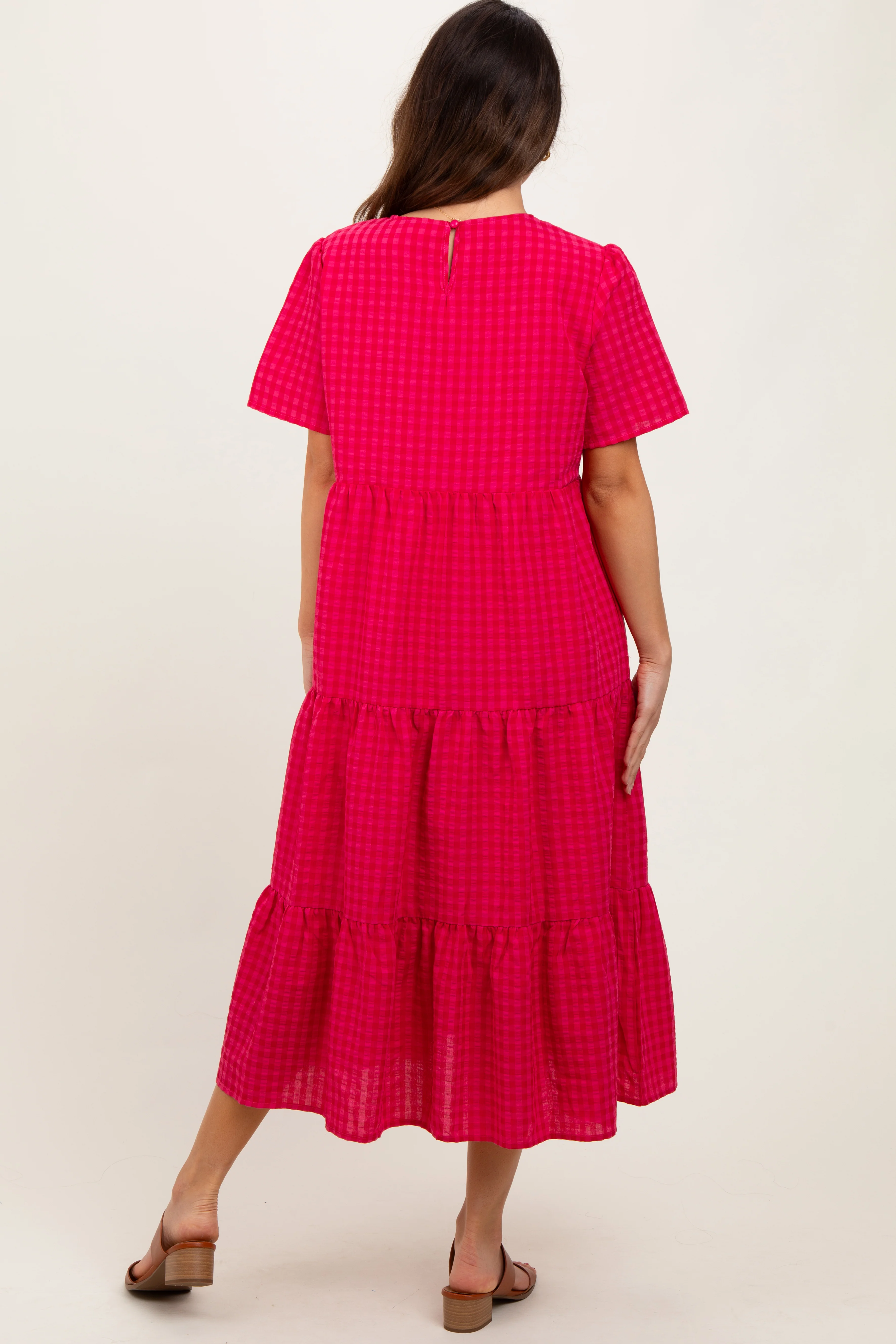 Fuchsia Short Sleeve Tiered Midi Dress - Image 4