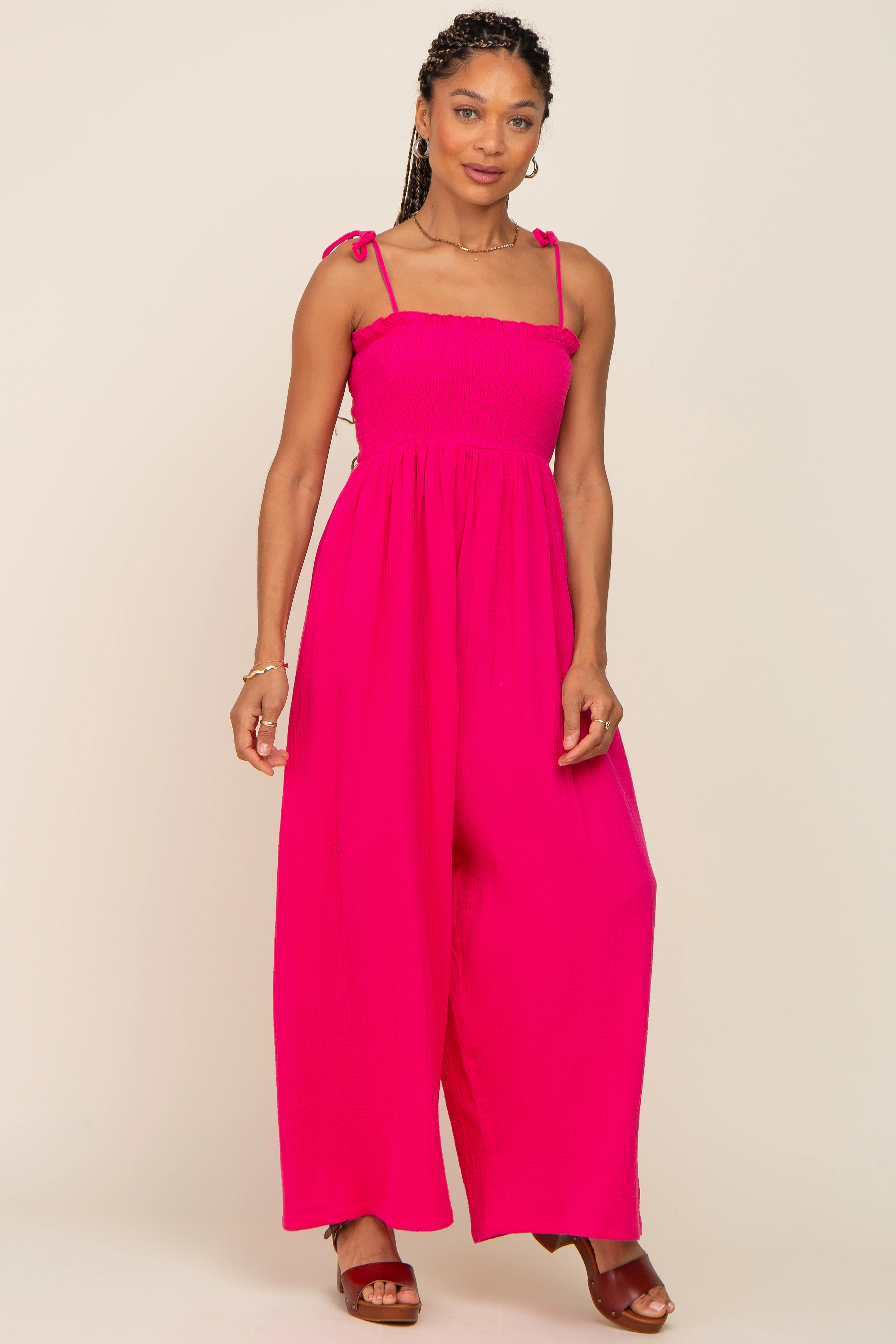 Fuchsia Sleeveless Cropped Maternity Jumpsuit - Image 5