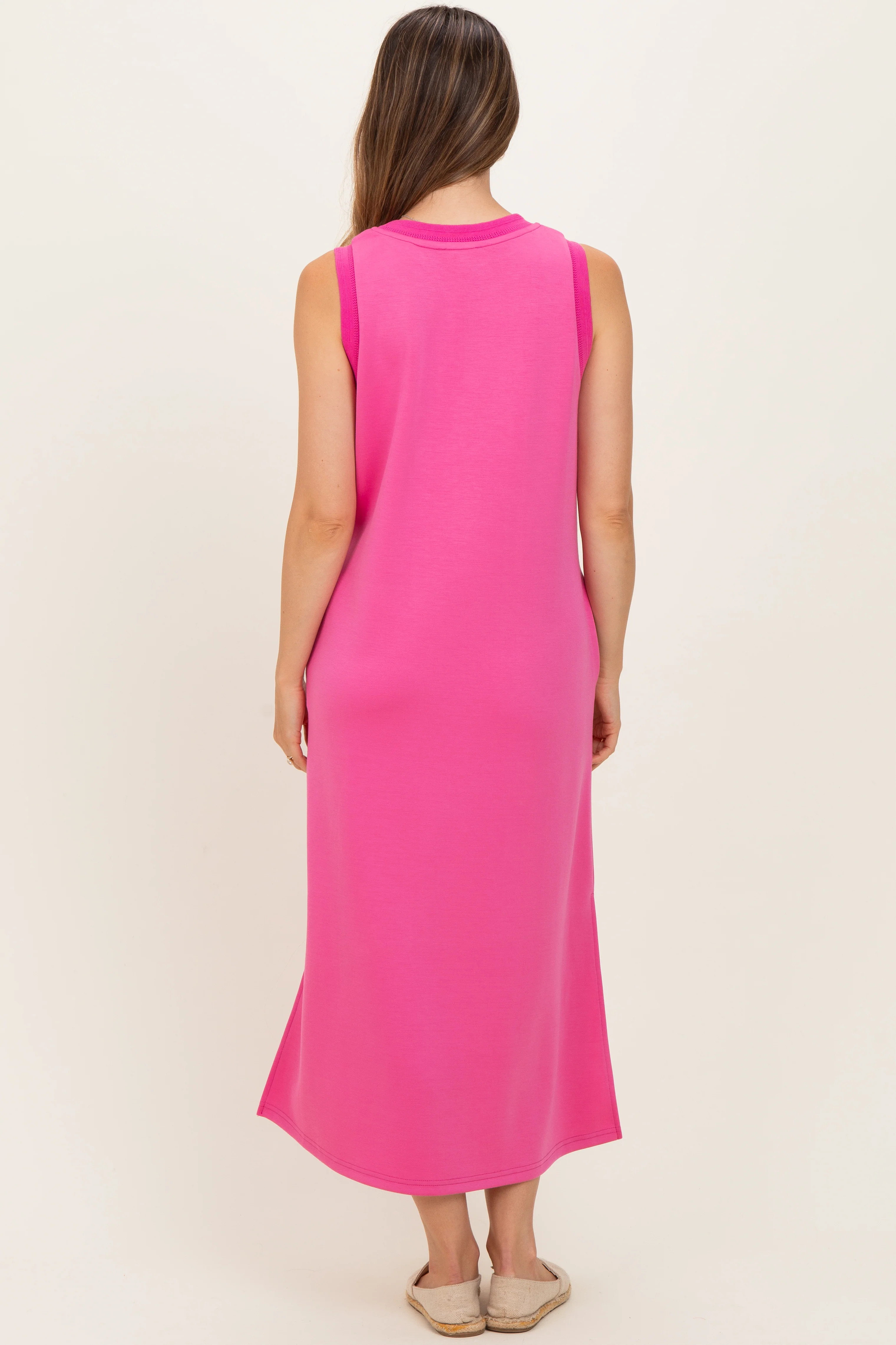 Fuchsia Sleeveless Maternity Midi Dress - Image 3