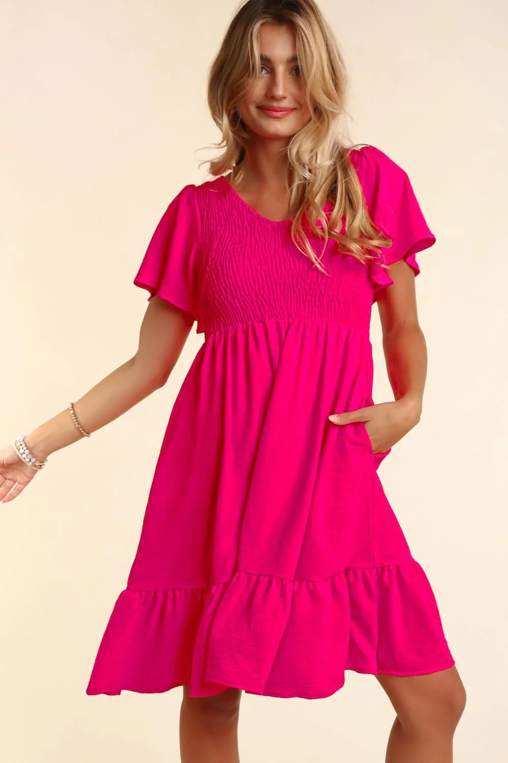 Fuchsia Smocked Ruffle Hem Maternity Dress - Image 4