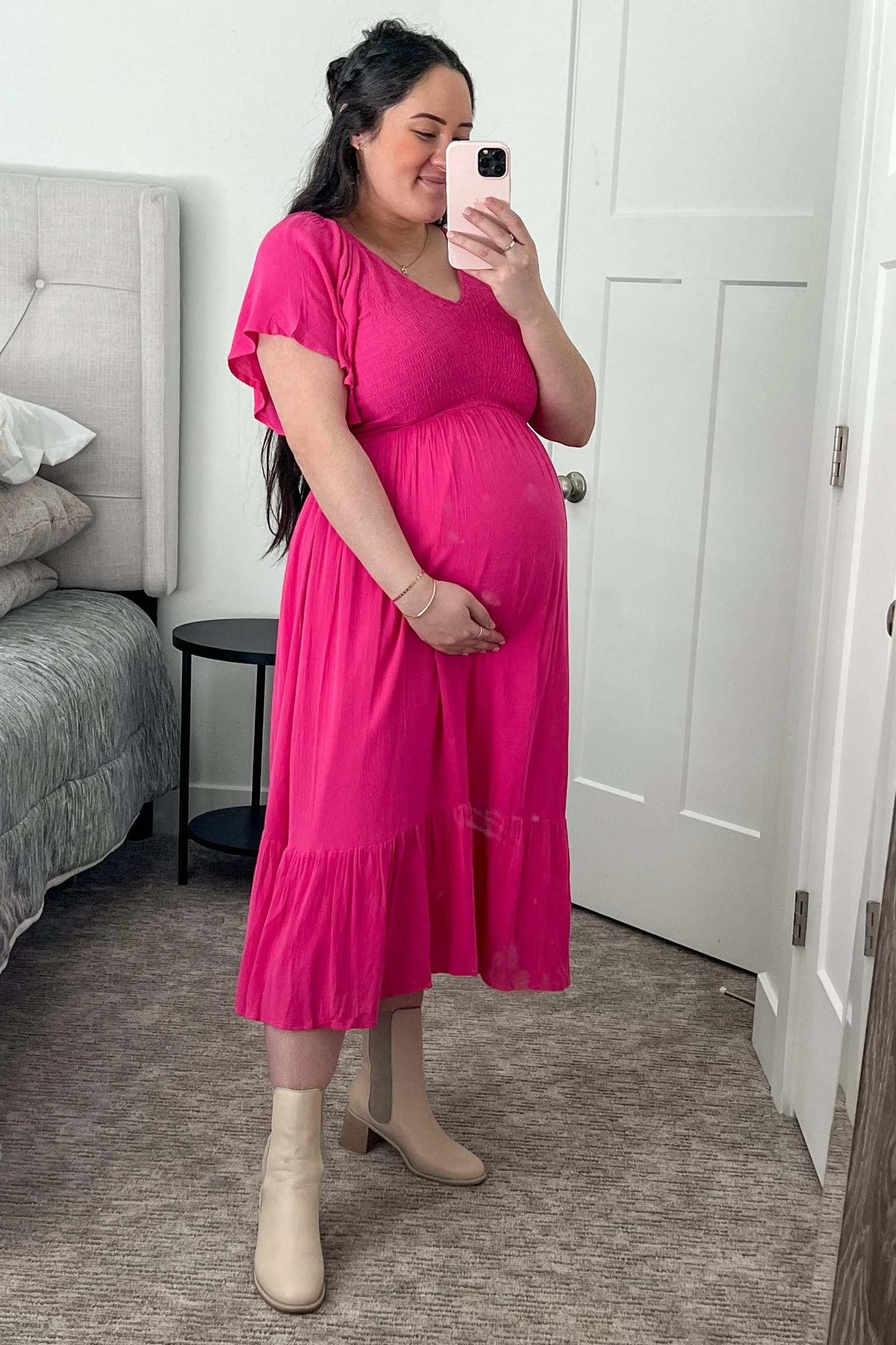 Fuchsia Smocked Ruffle Maternity Dress - Image 5