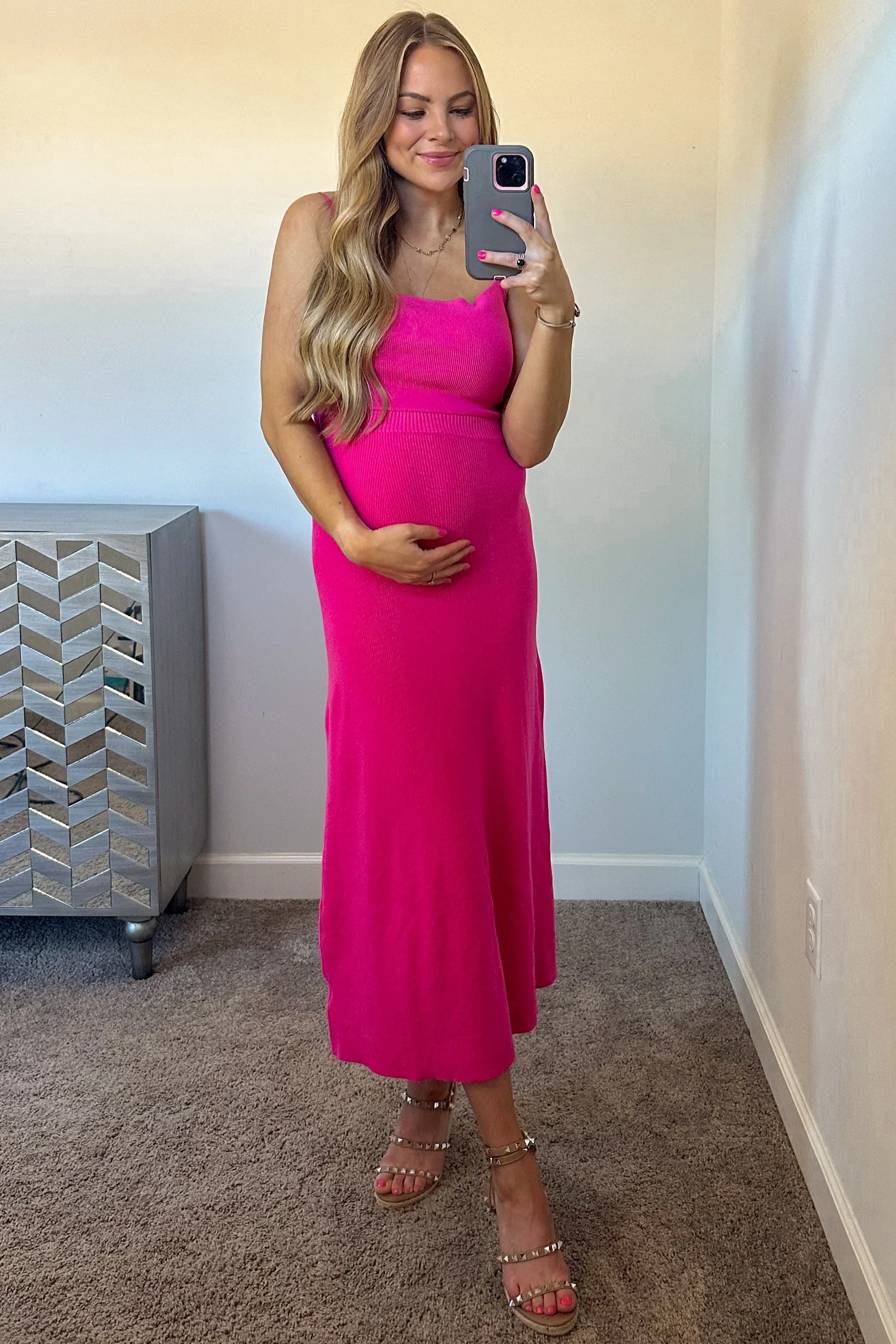 Fuchsia Square Neck Sleeveless Sweater Maternity Midi Dress - Image 3