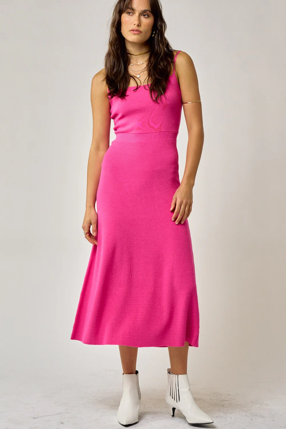 Fuchsia Square Neck Sleeveless Sweater Maternity Midi Dress - Image 4