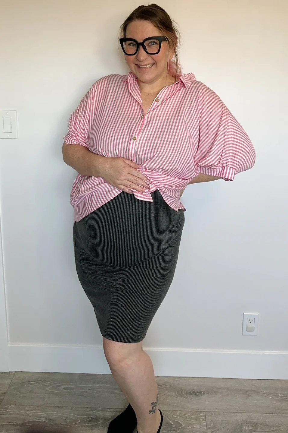 Fuchsia Striped Button Up Dolman Maternity Top - Image 5