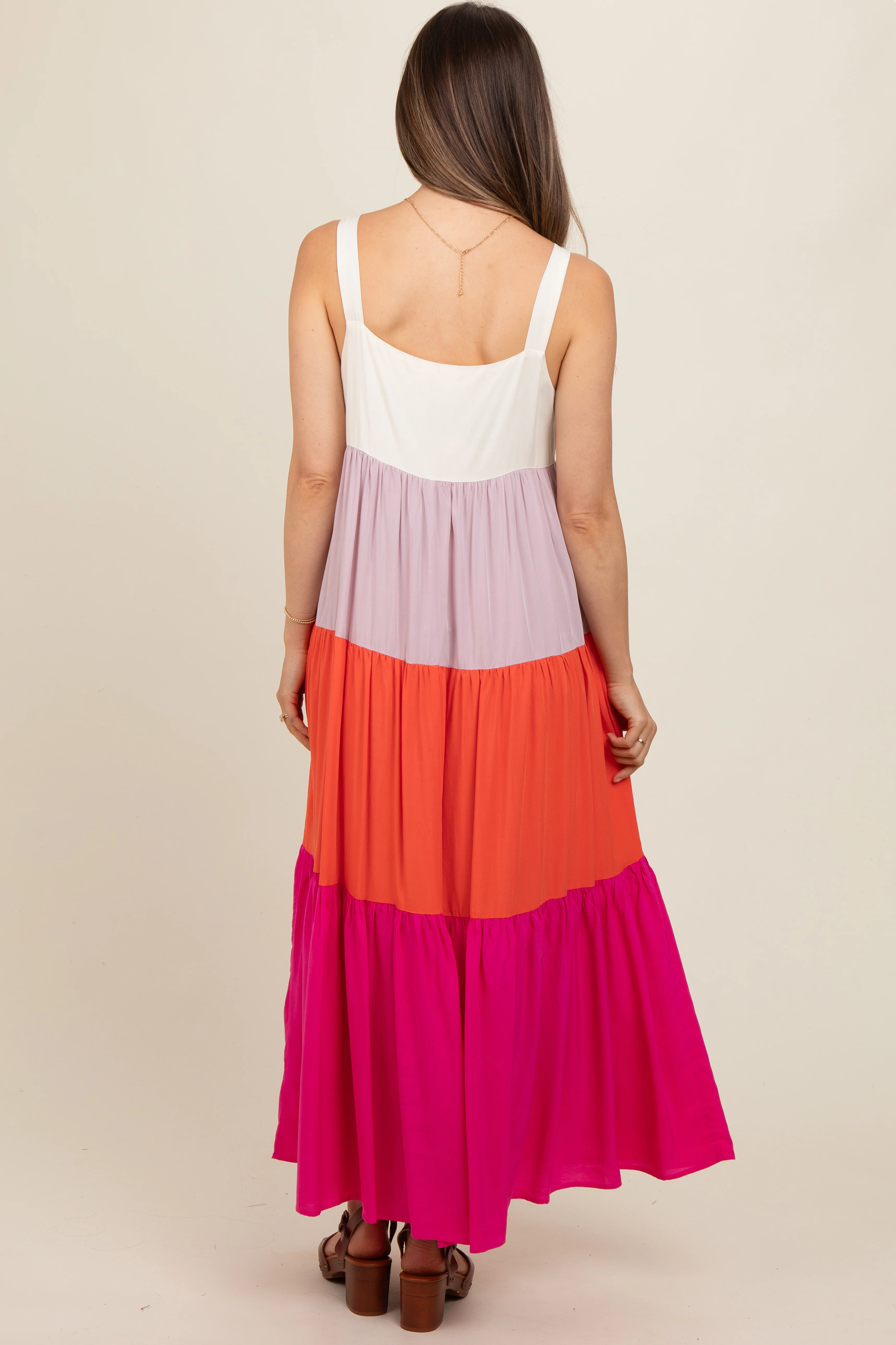 Fuchsia Tiered Colorblock Maternity Maxi Dress - Image 4