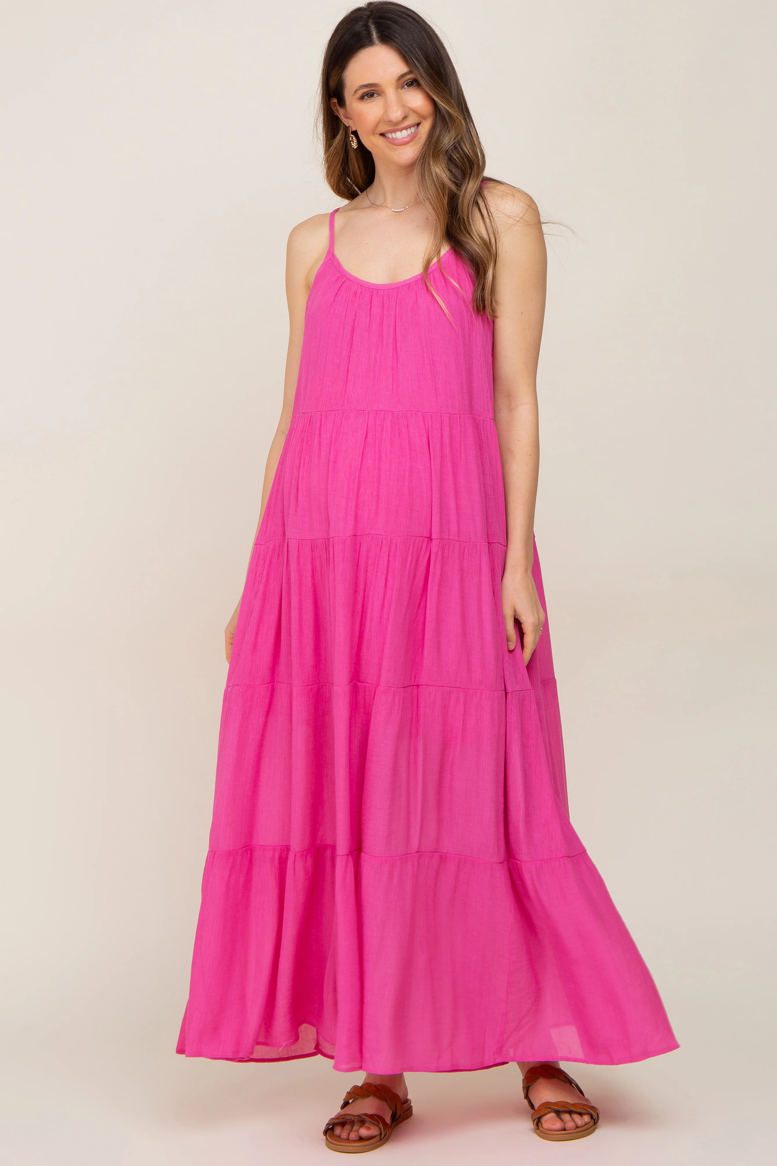 Fuchsia Tiered Maternity Maxi Dress - Image 2