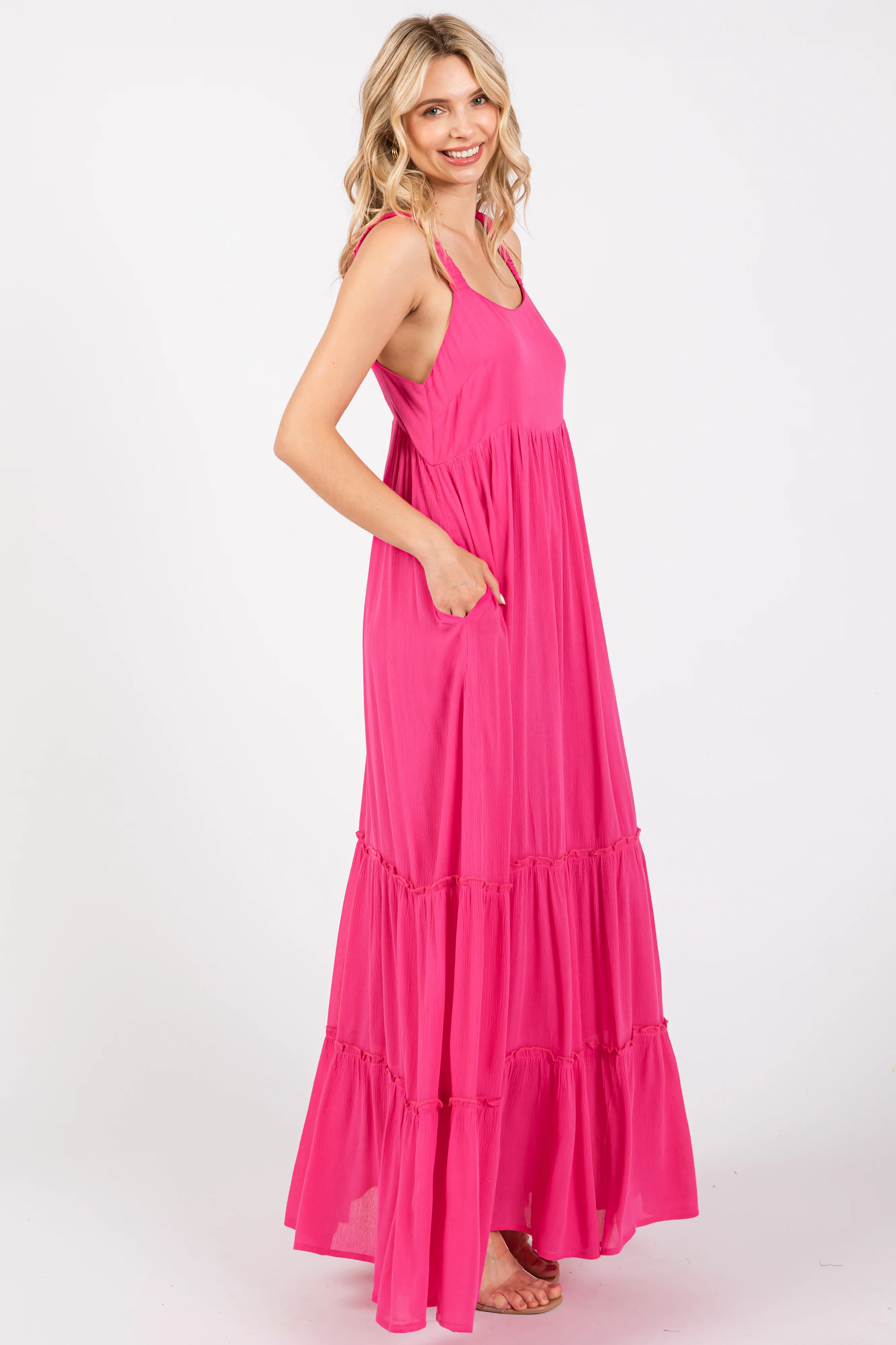 Fuchsia Tiered Maxi Dress - Image 2