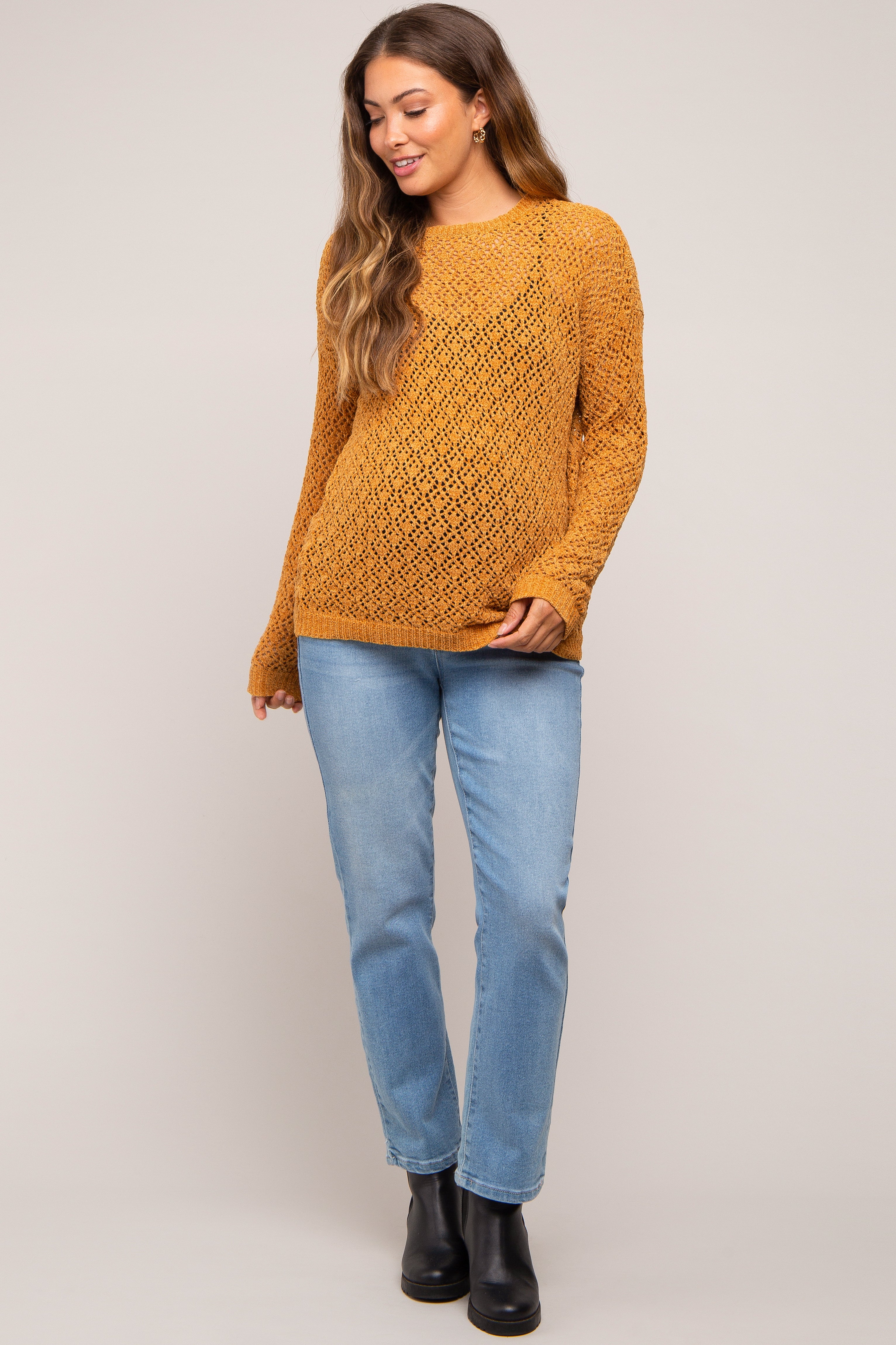 Gold Chenille Open Knit Maternity Sweater - Image 5