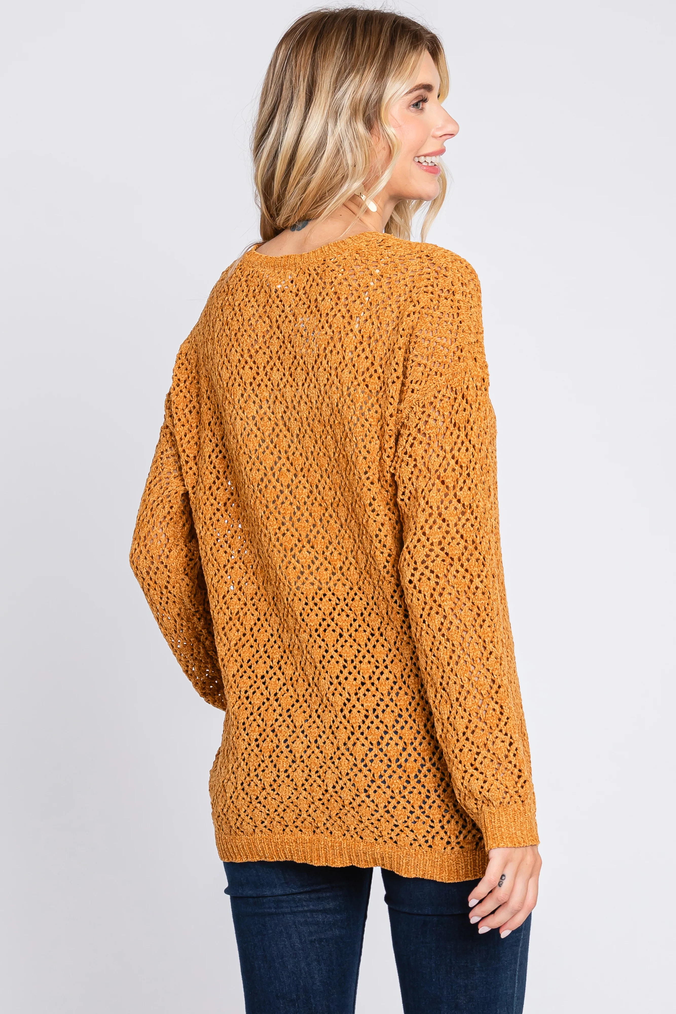 Gold Chenille Open Knit Sweater - Image 3