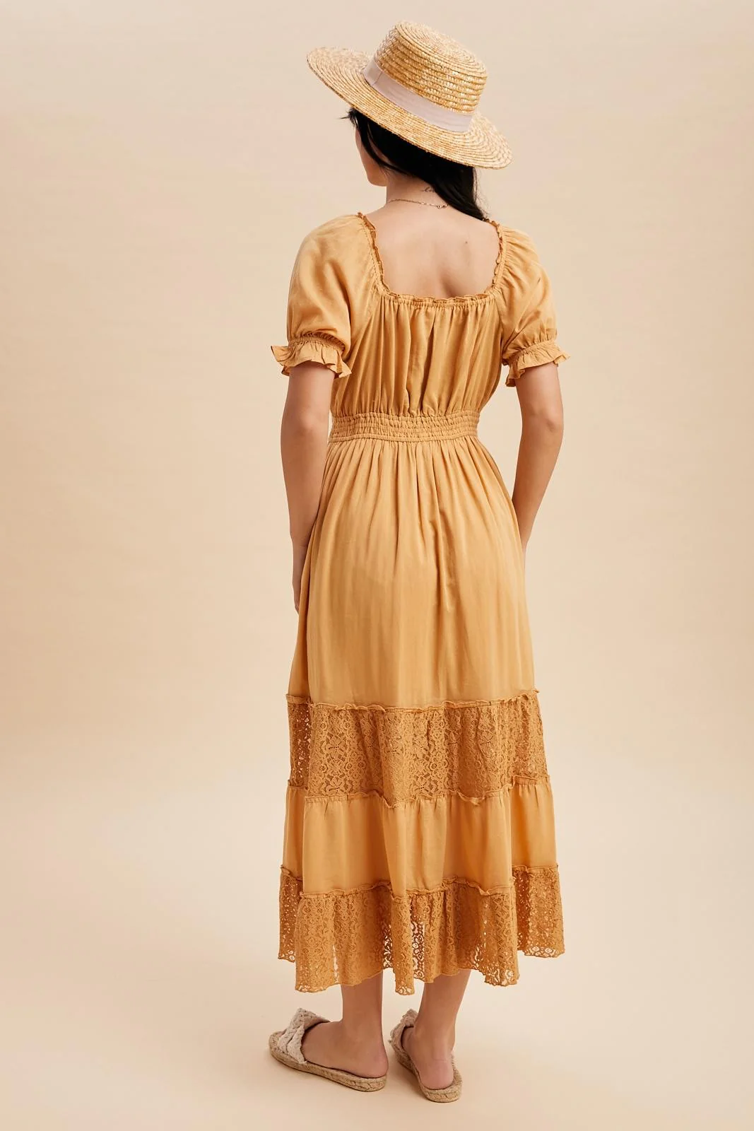 Gold Lace Contrast Paneled Maxi Dress - Image 3