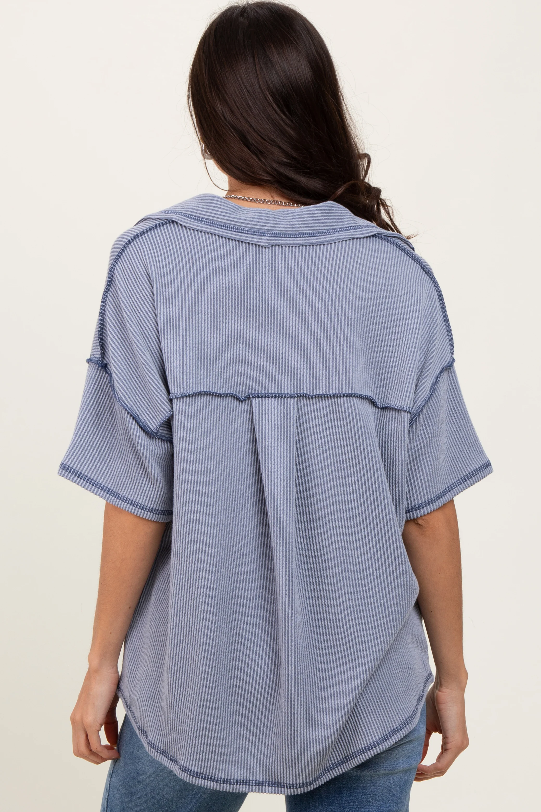 Gray Ribbed Reverse Stitch Tunic Top - Image 4