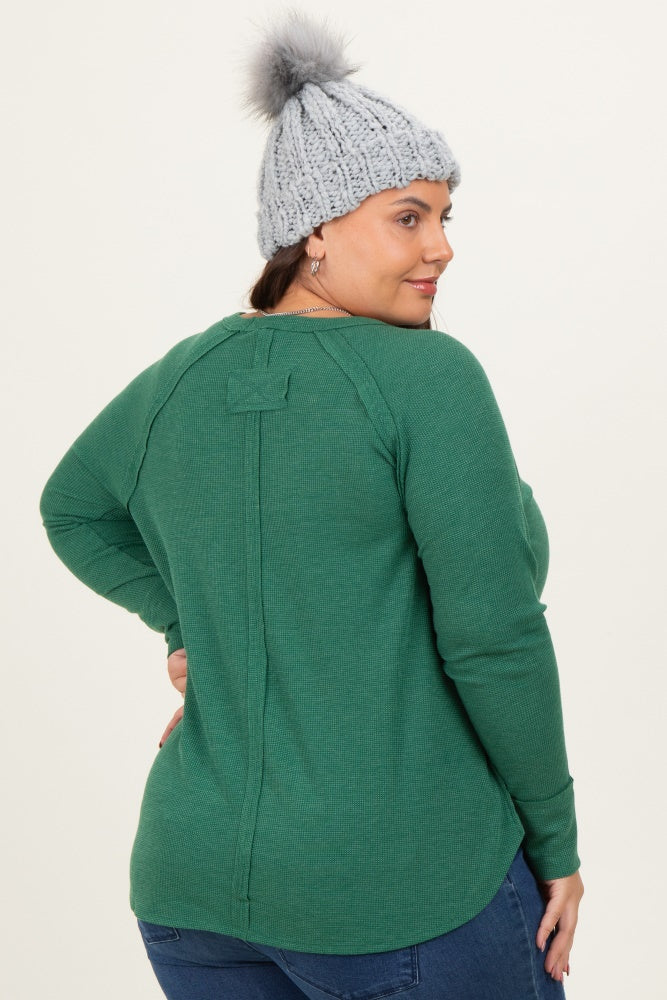 Green Baby Waffle Knit Long Sleeve Plus Top - Image 4