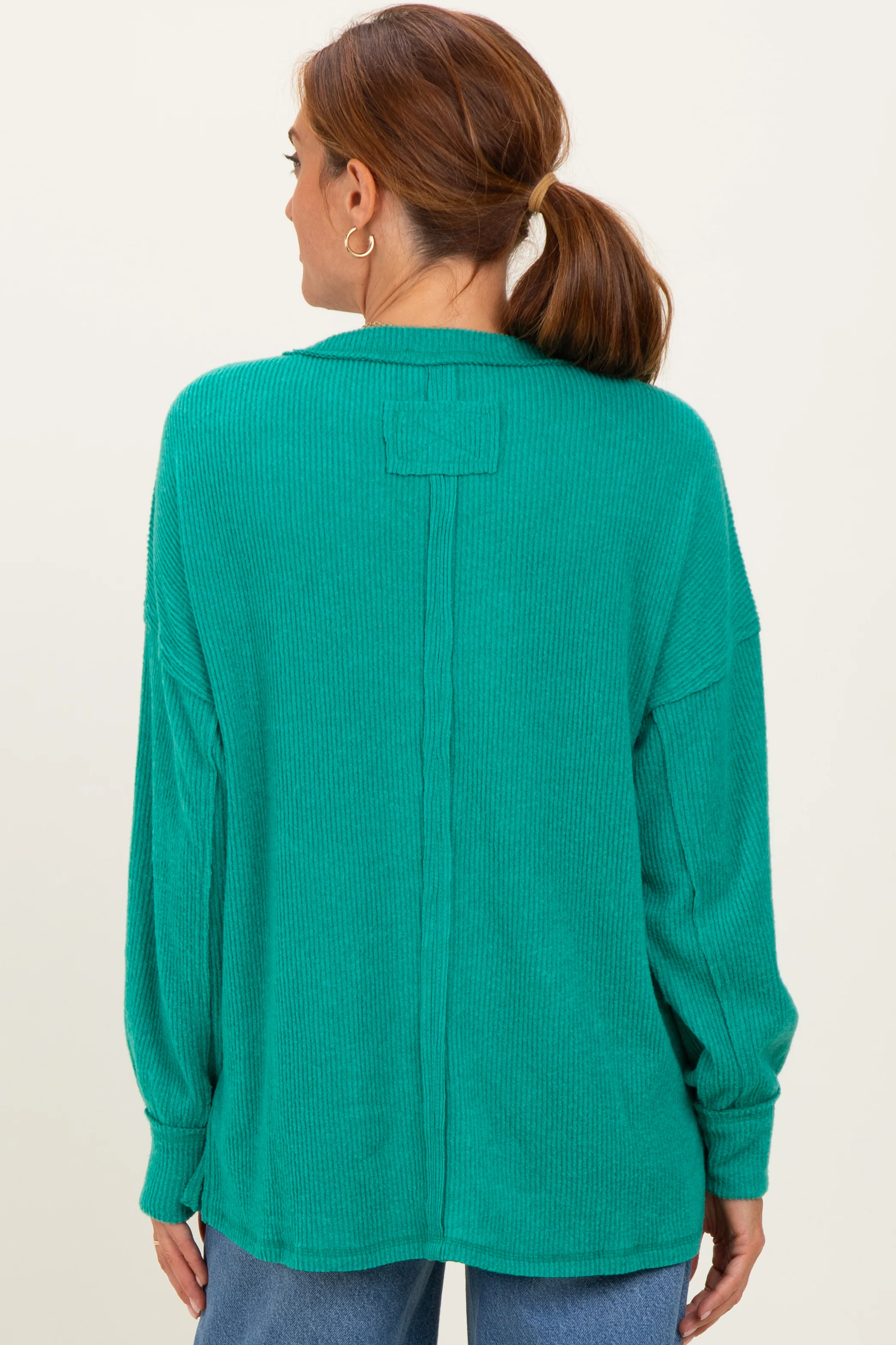 Green Brushed Ribbed Knit Pullover - Image 4