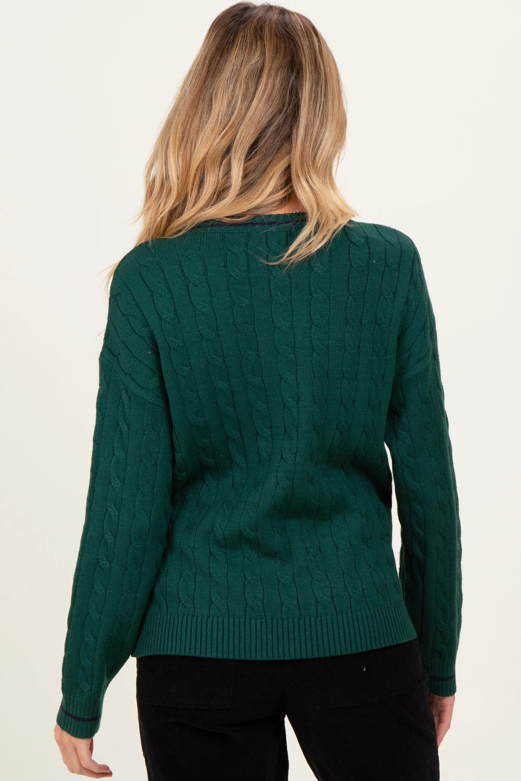Green Chunky Cable Knit Maternity Sweater - Image 3