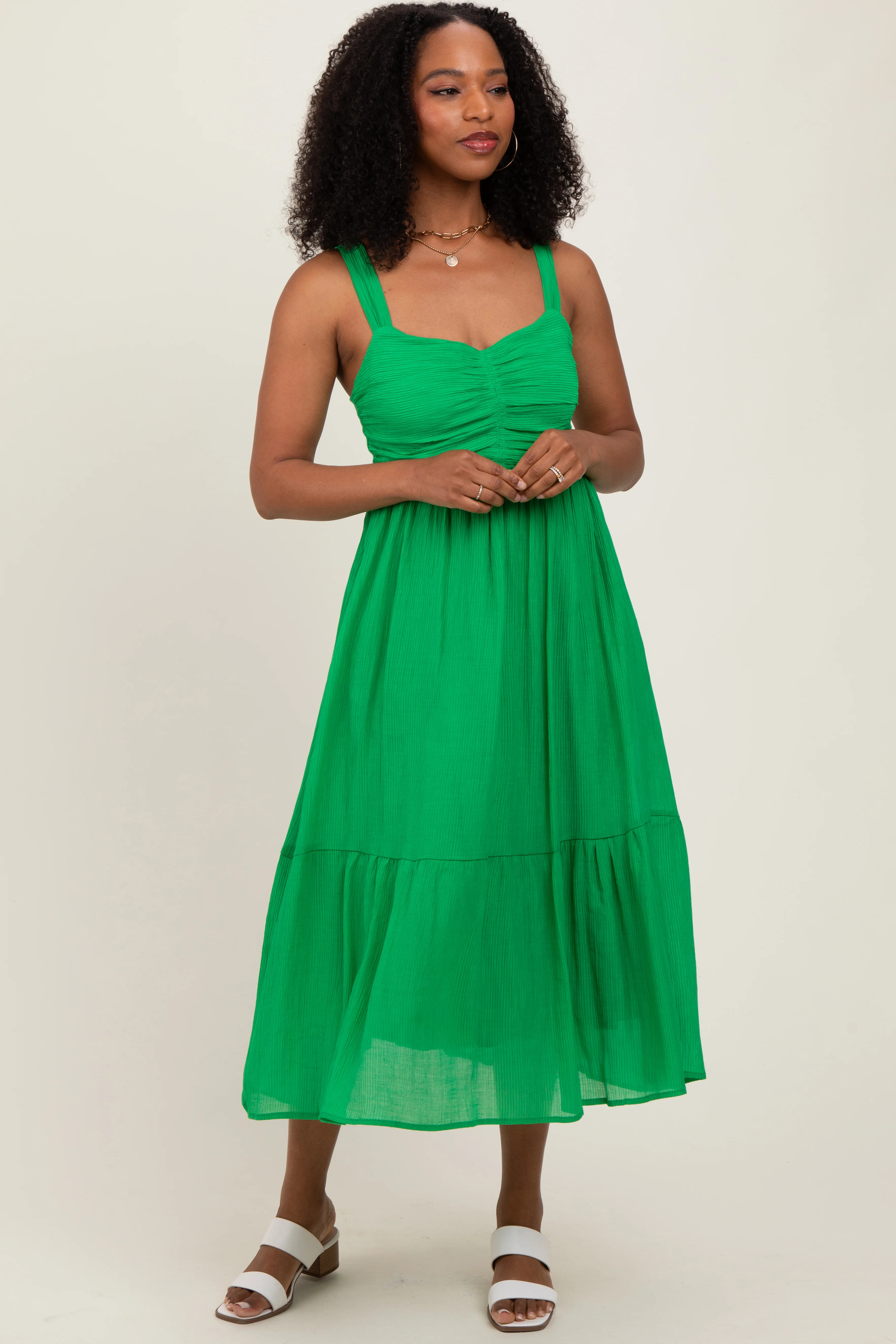Green Cinched Bust Cutout Maternity Midi Dress - Image 4