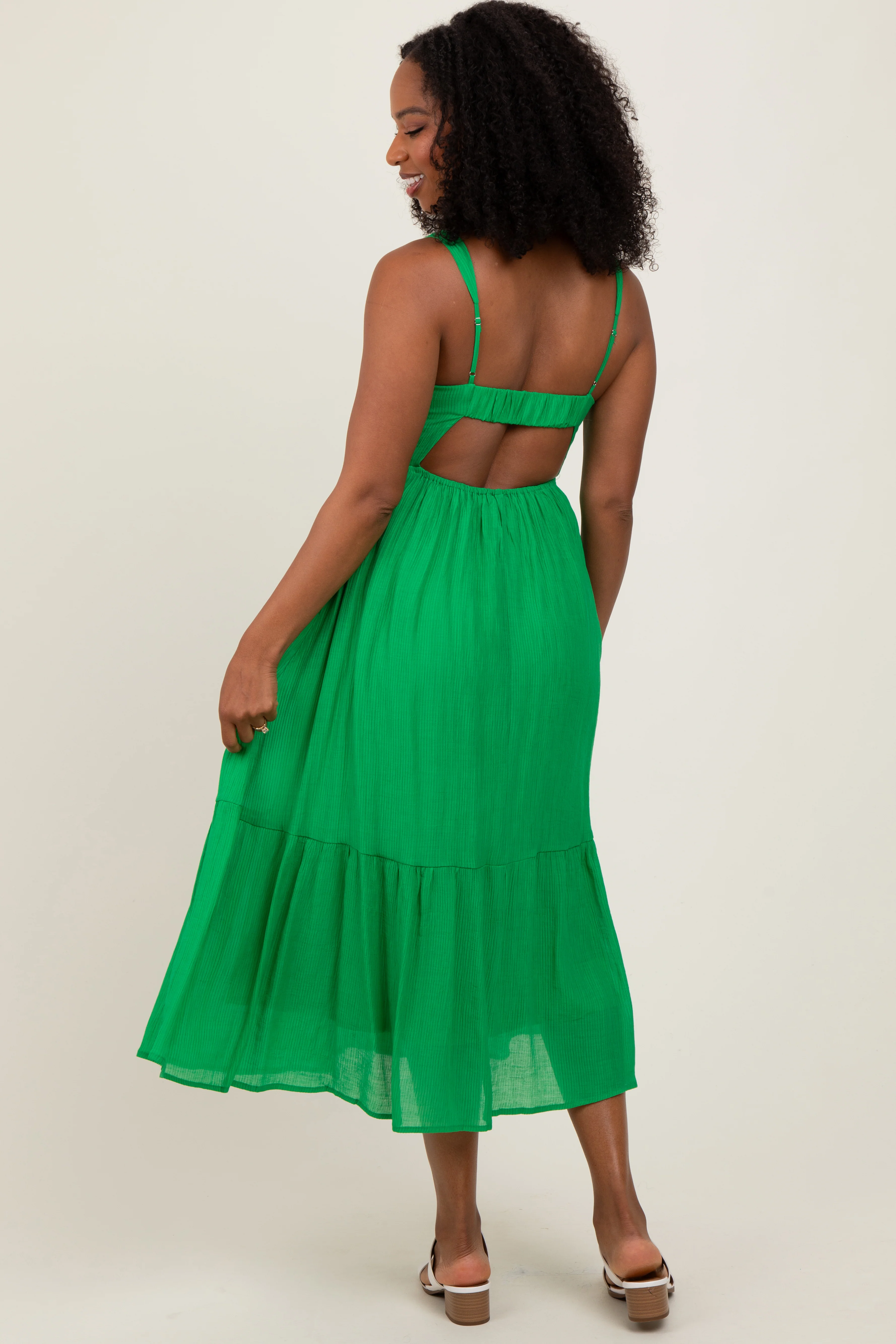 Green Cinched Bust Cutout Midi Dress - Image 4