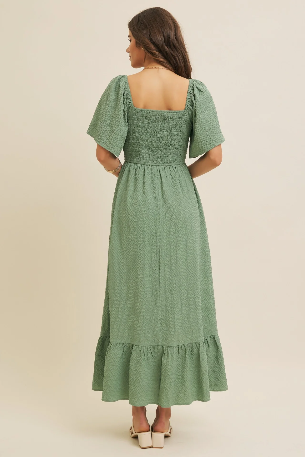 Green Convertible Stretchy Smocked Maxi Dress - Image 4