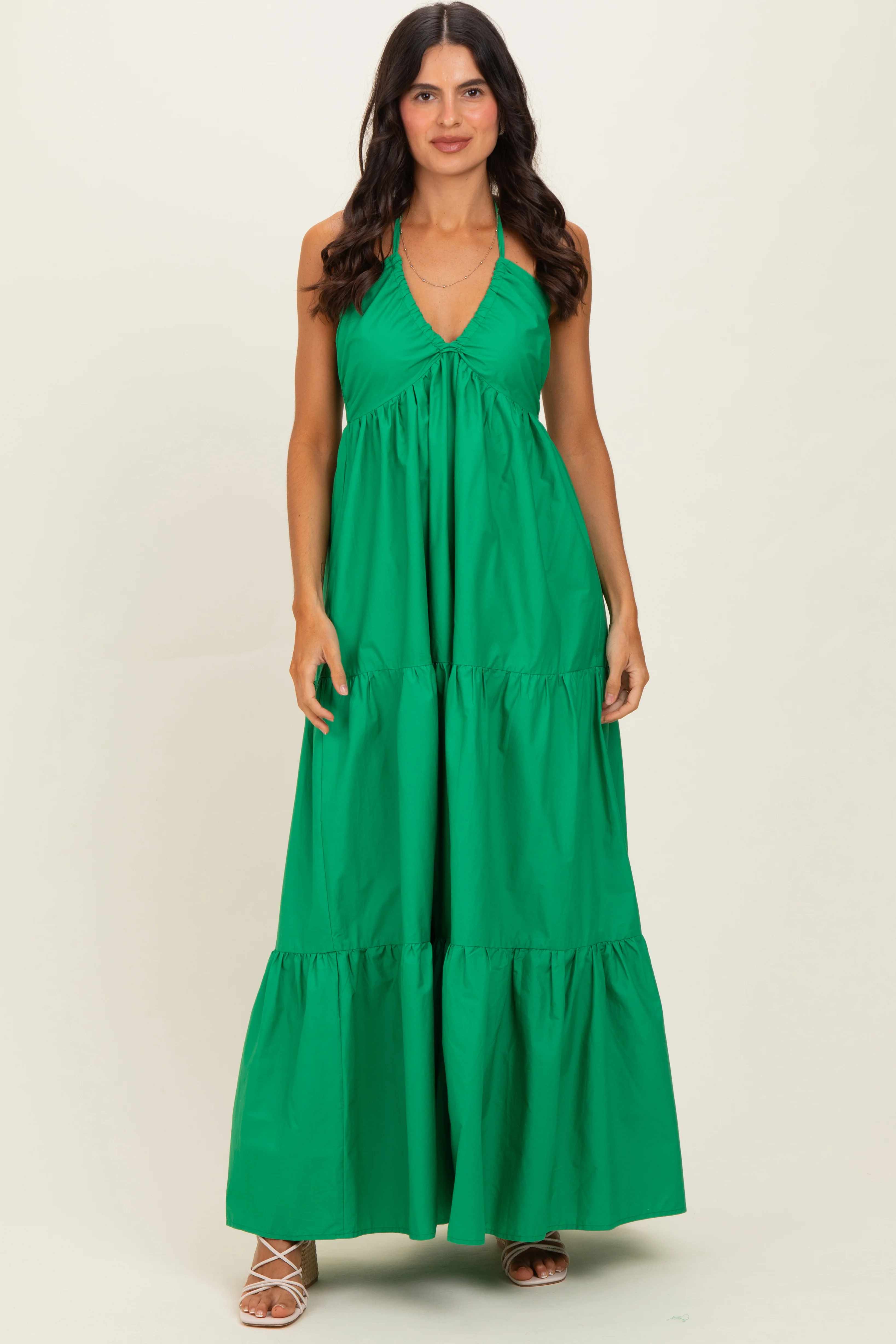 Green Cutout Halter Neck Maternity Maxi Dress - Image 4