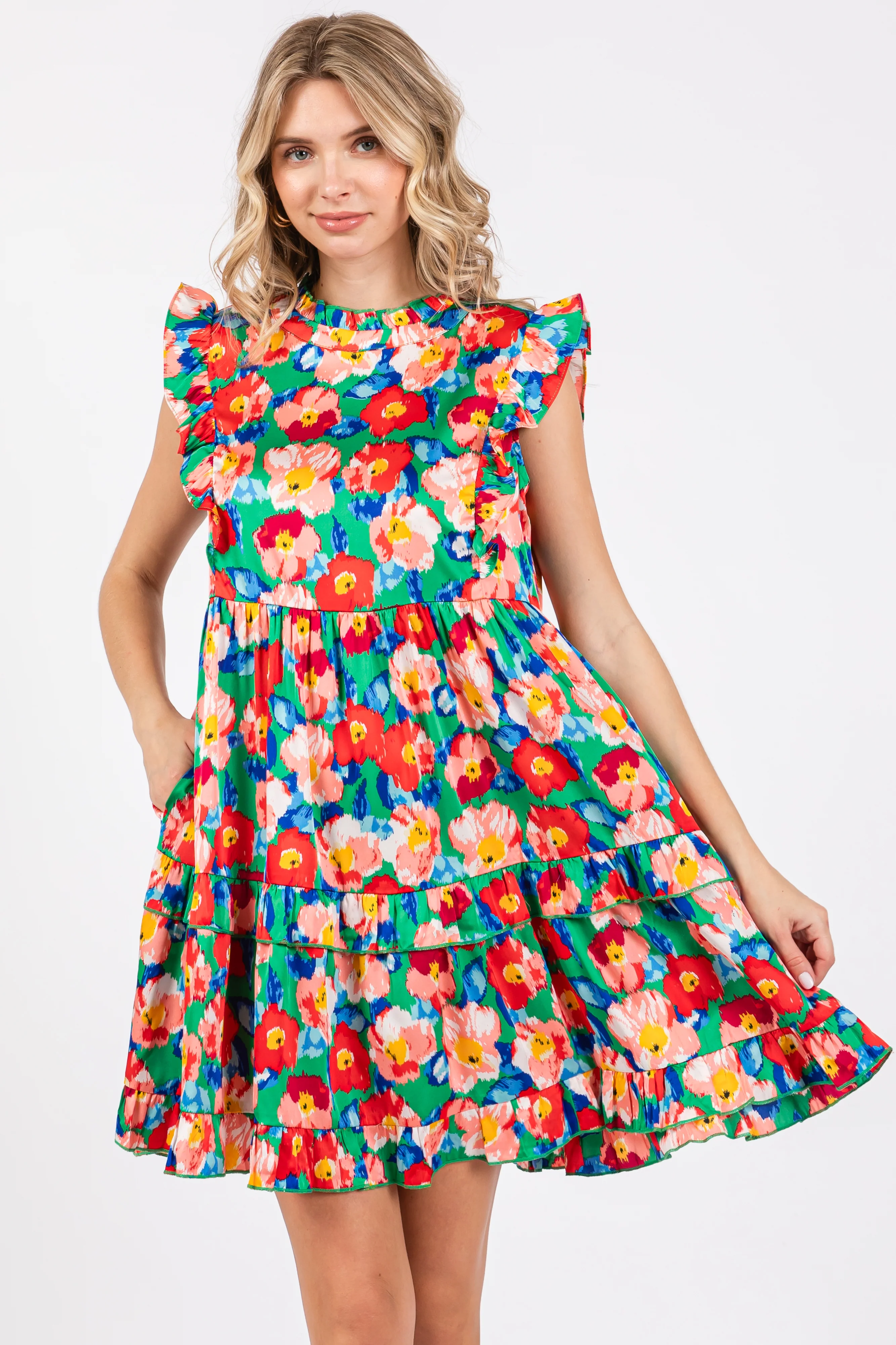 Green Floral Mock Neck Maternity Dress - Image 5