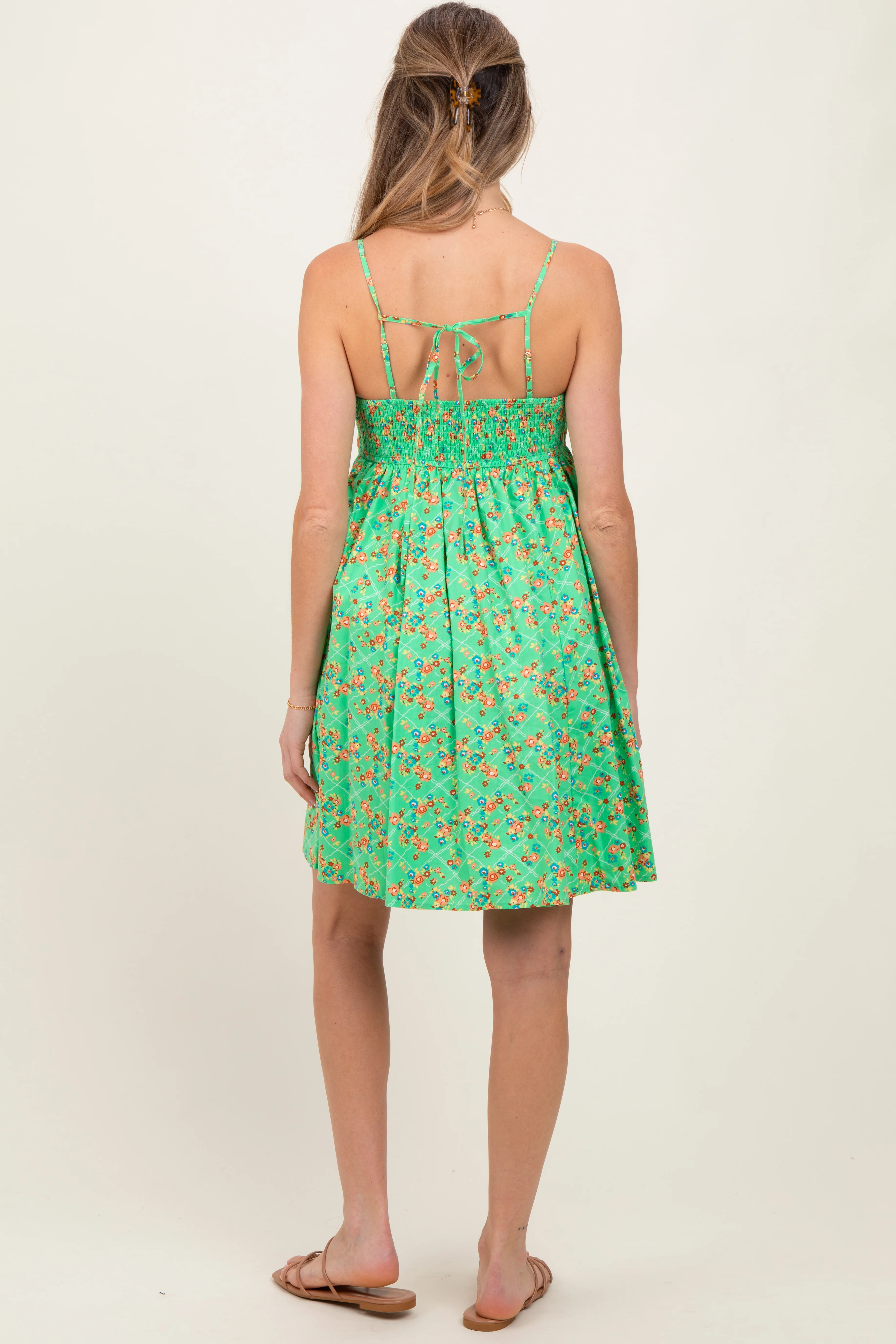 Green Floral Sleeveless Maternity Mini Dress - Image 4