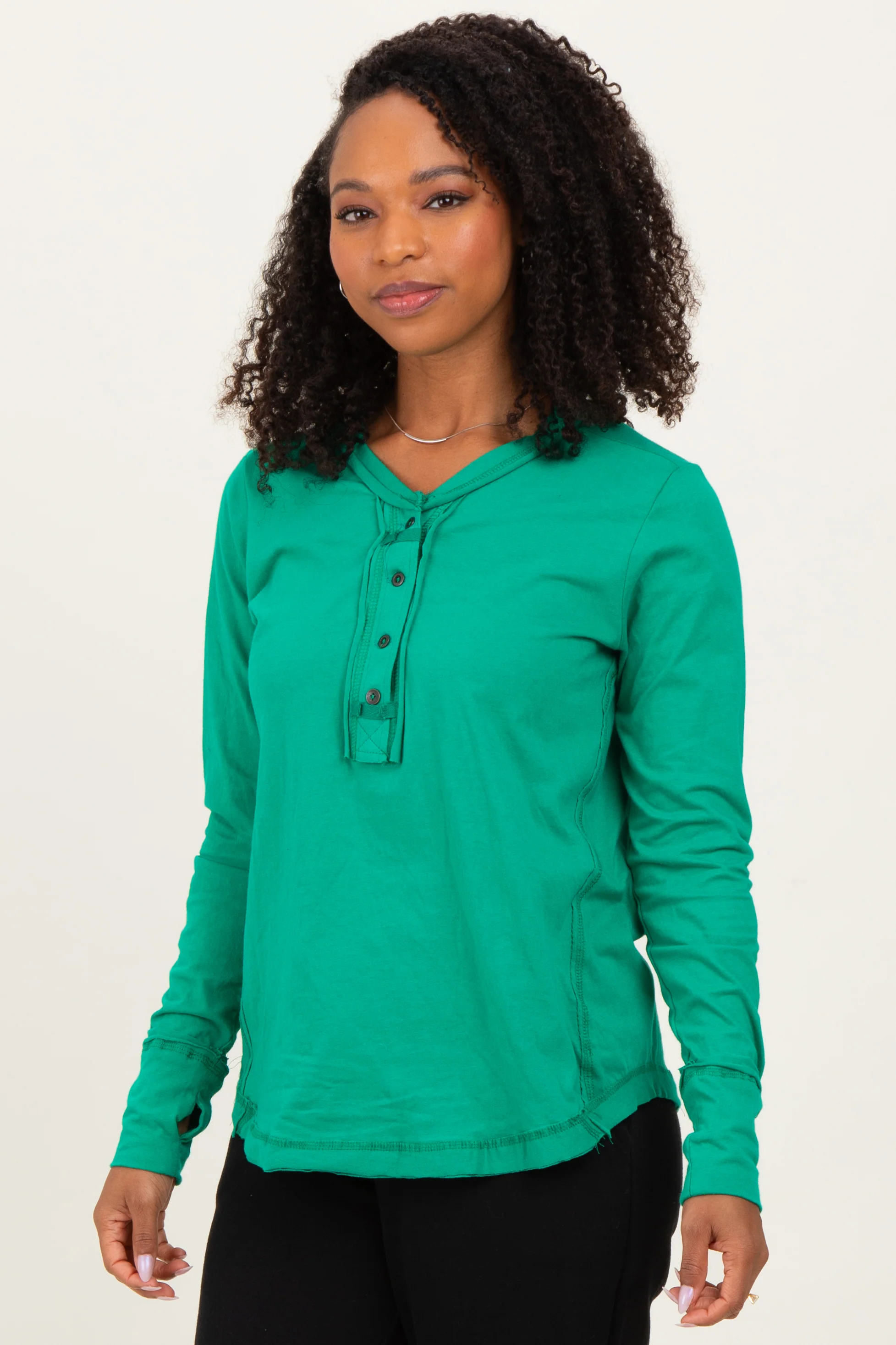 Green Long Sleeve Exposed Seam Top - Image 3
