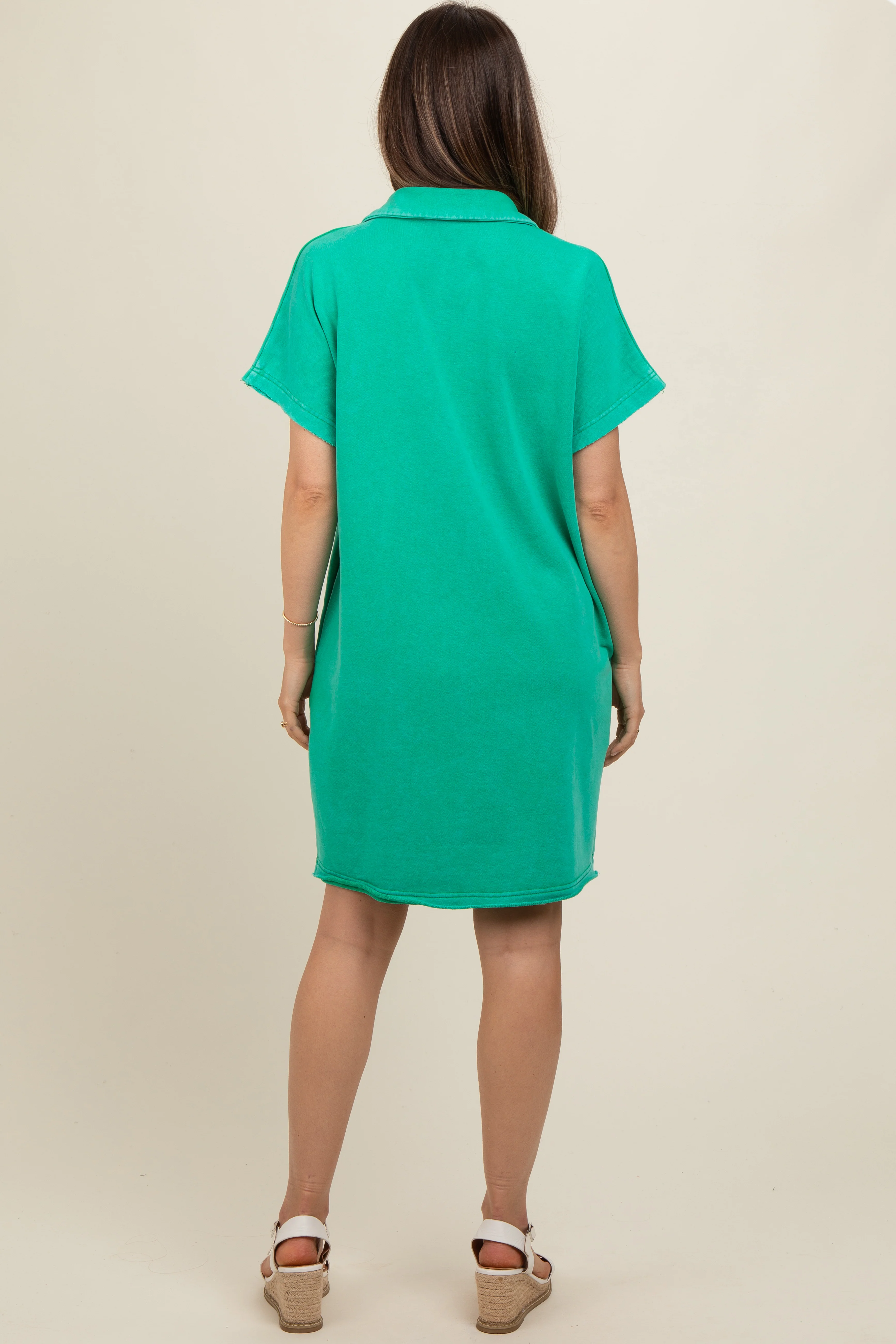 Green Mineral Washed French Terry Maternity Dress - Image 3
