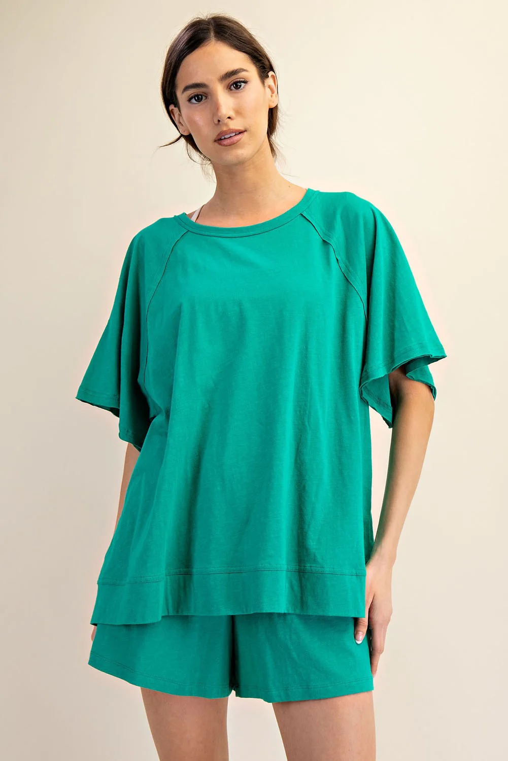 Green Oversized Raw Hem Short Sleeve Maternity Tee - Image 3