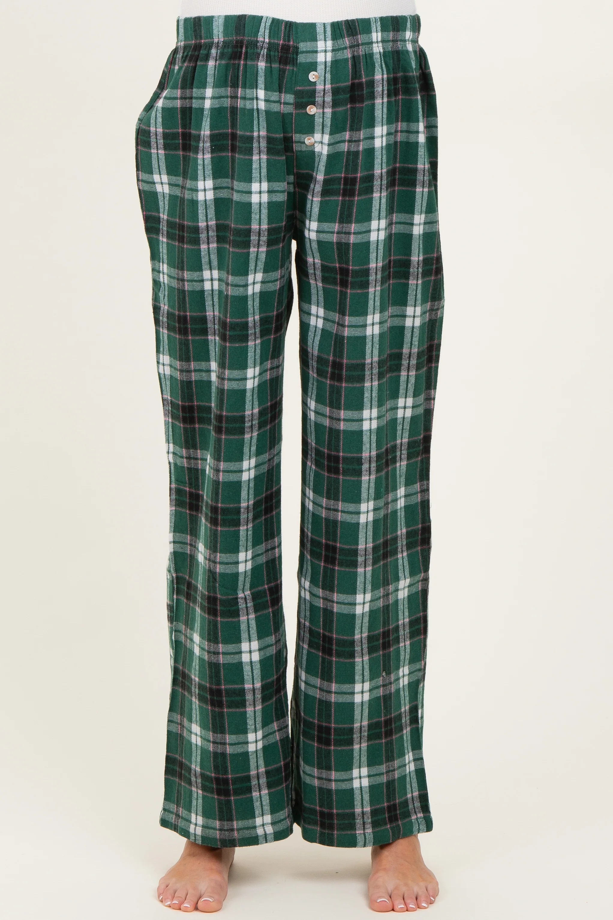 Green Plaid Wide Leg Maternity Lounge Pants - Image 3