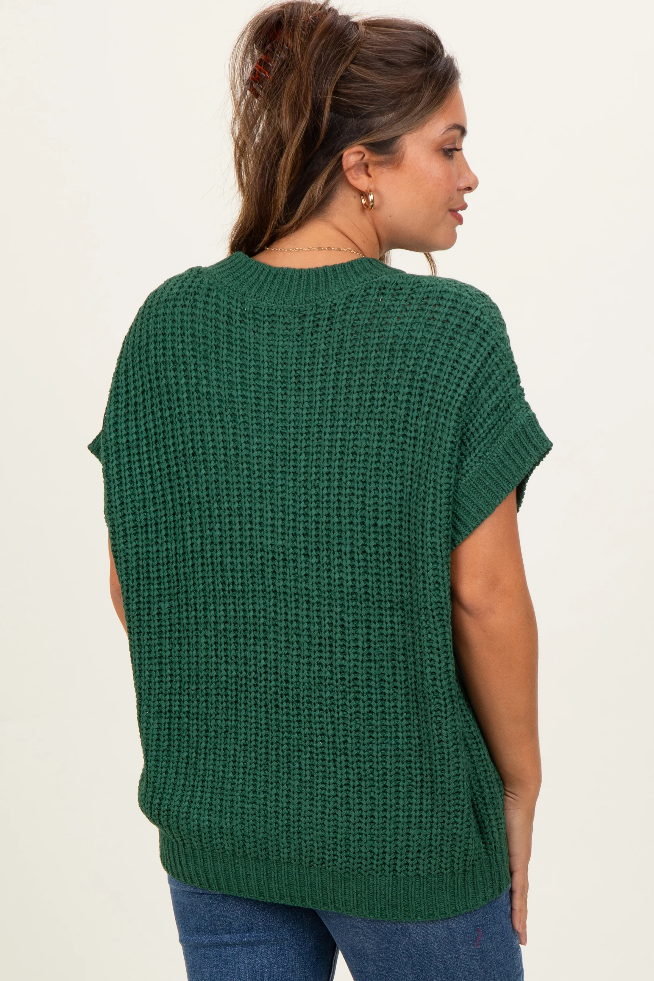 Green Short Sleeve Round Neck Maternity Sweater - Image 4