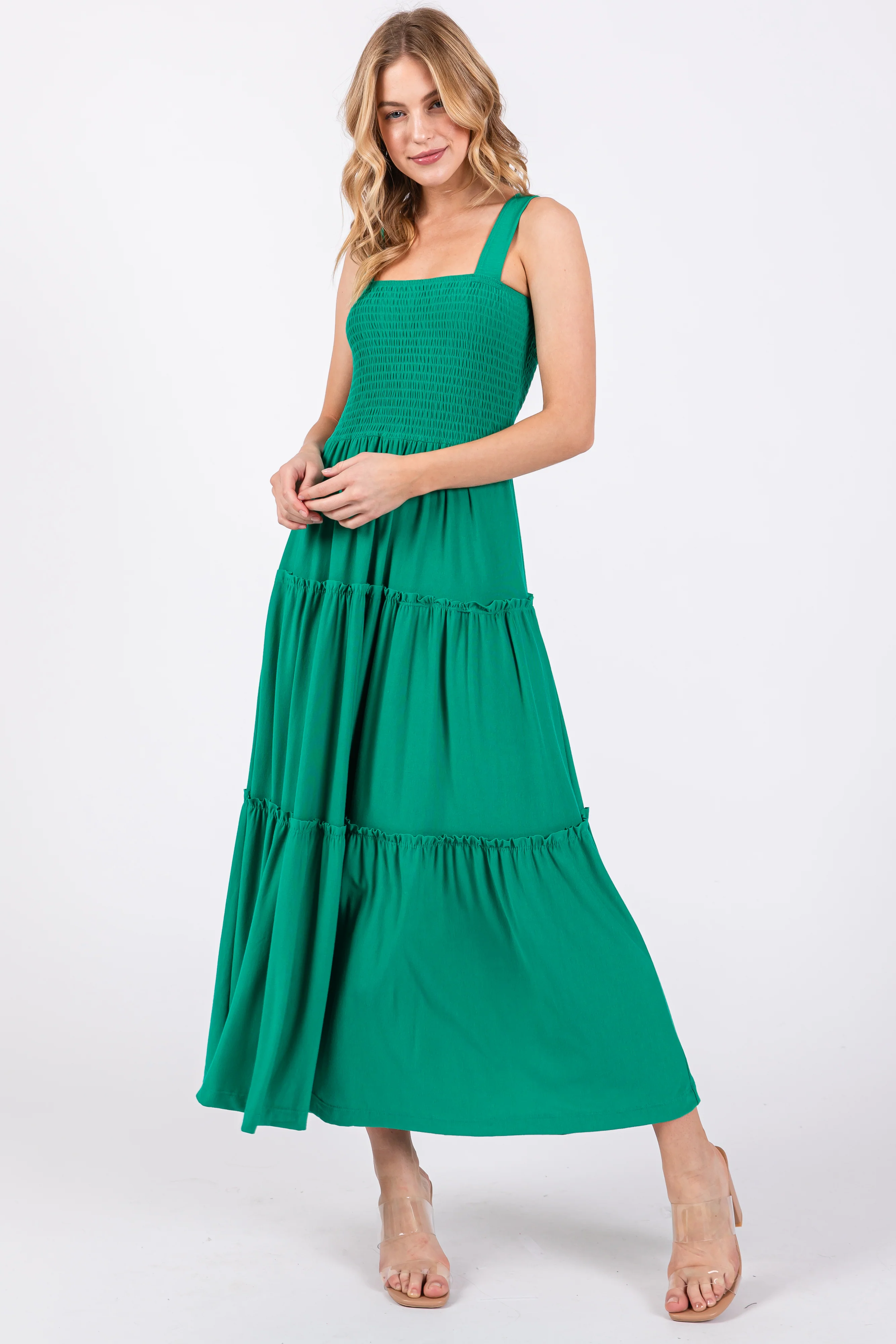 Green Sleeveless Tiered Maternity Maxi Dress - Image 3