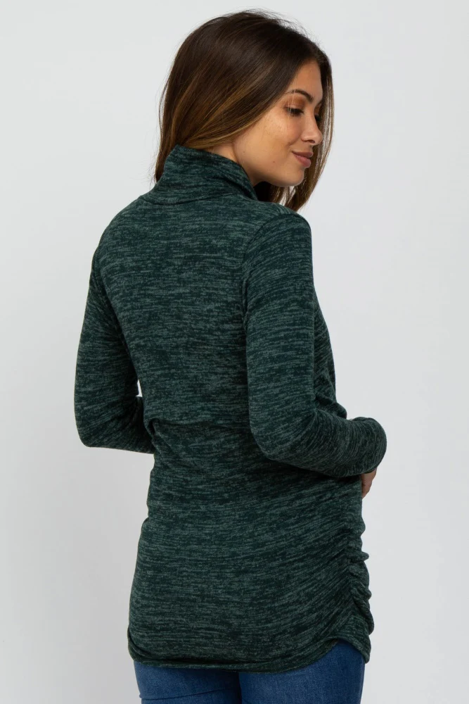 Green Soft Heathered Draped Wrap Maternity/Nursing Top - Image 3