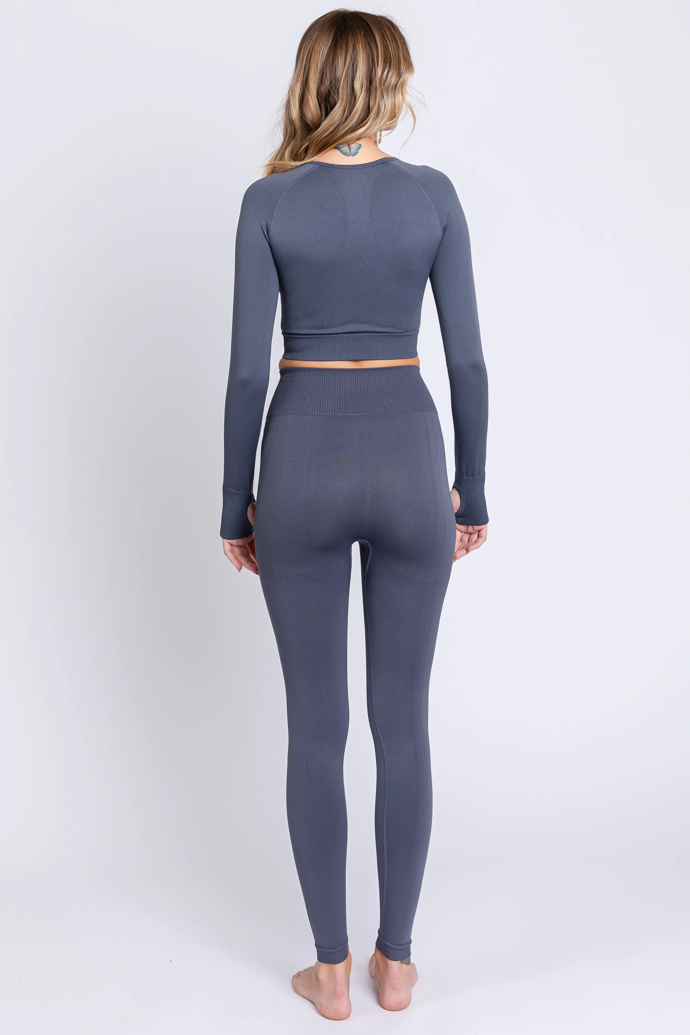Grey Cropped Long Sleeve Active Set - Image 3