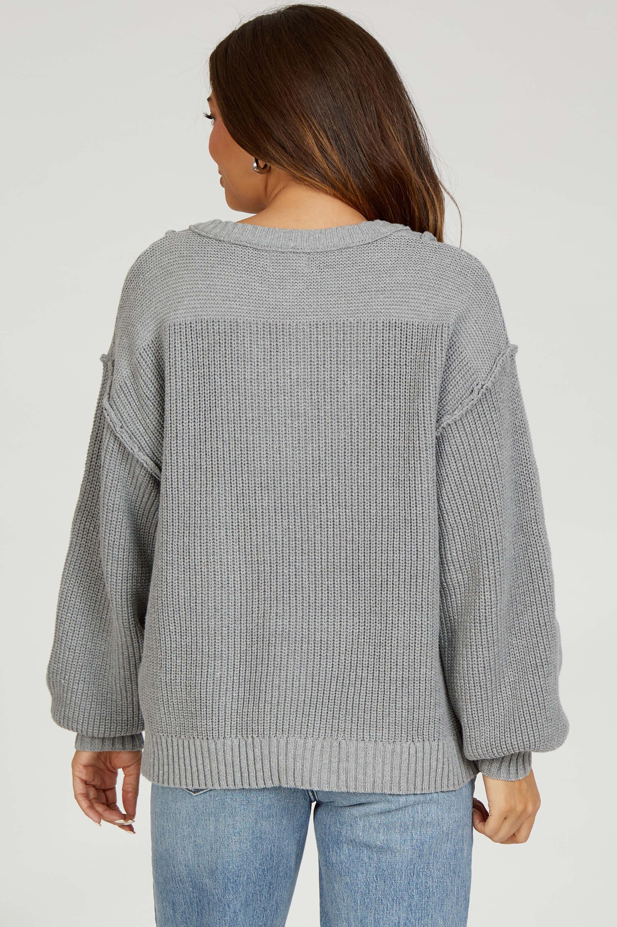 Grey Front Button Knit Maternity Sweater - Image 3