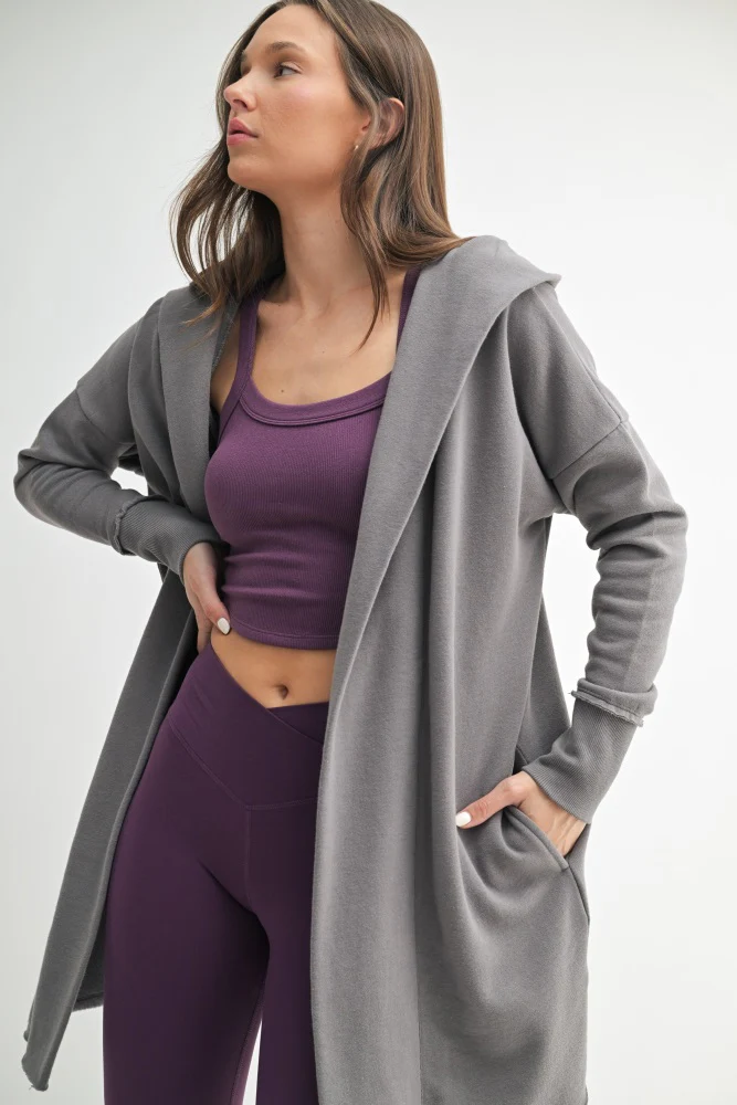 Grey Hooded Long Maternity Cardigan - Image 5