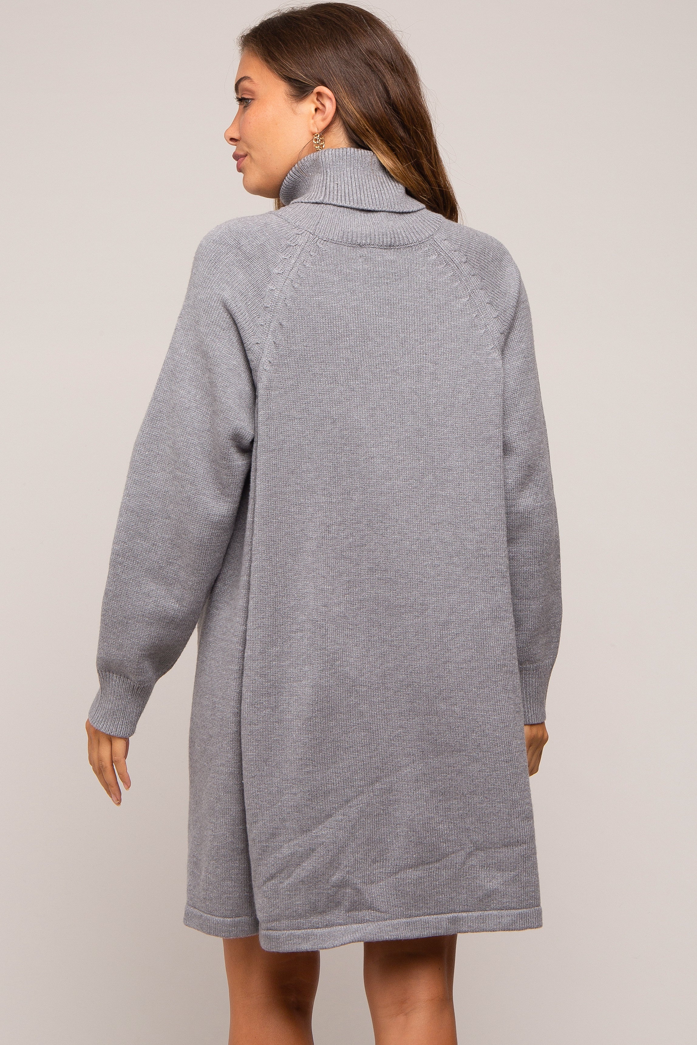 Grey Knit Turtleneck Maternity Sweater Dress - Image 4