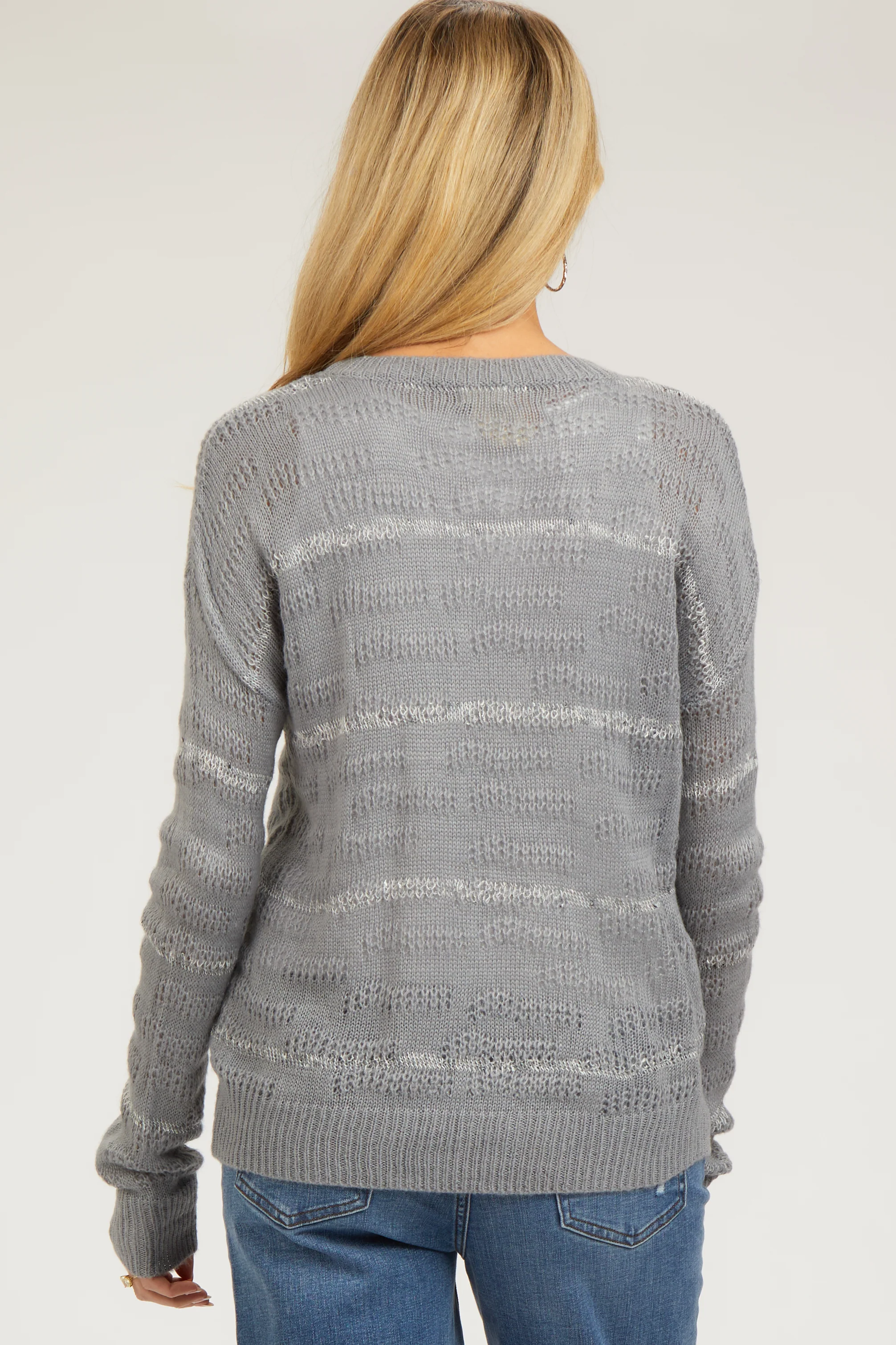 Grey Striped Open Knit Maternity Top - Image 3