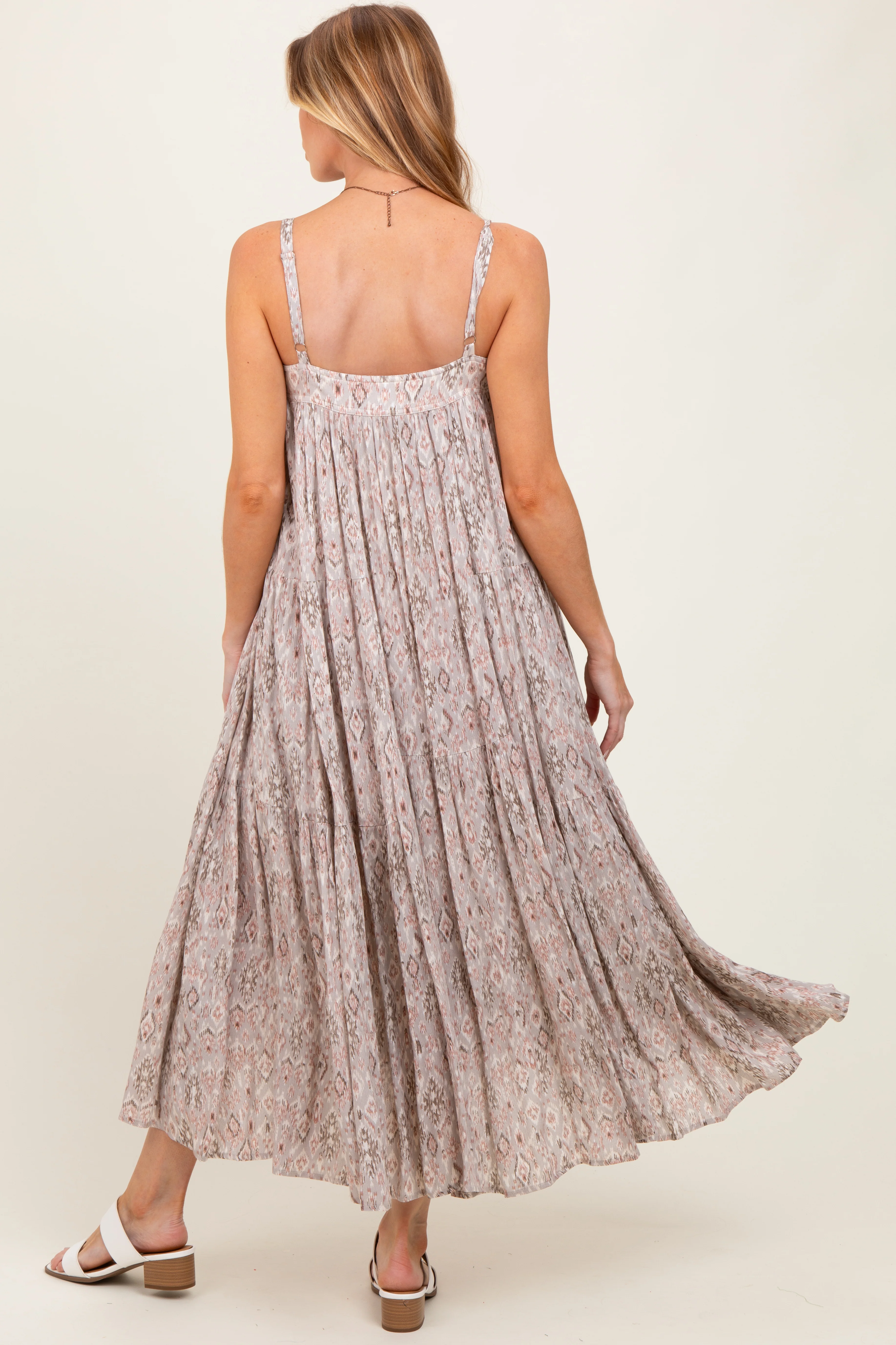 Grey Tiered Sleeveless Maternity Maxi Dress - Image 4
