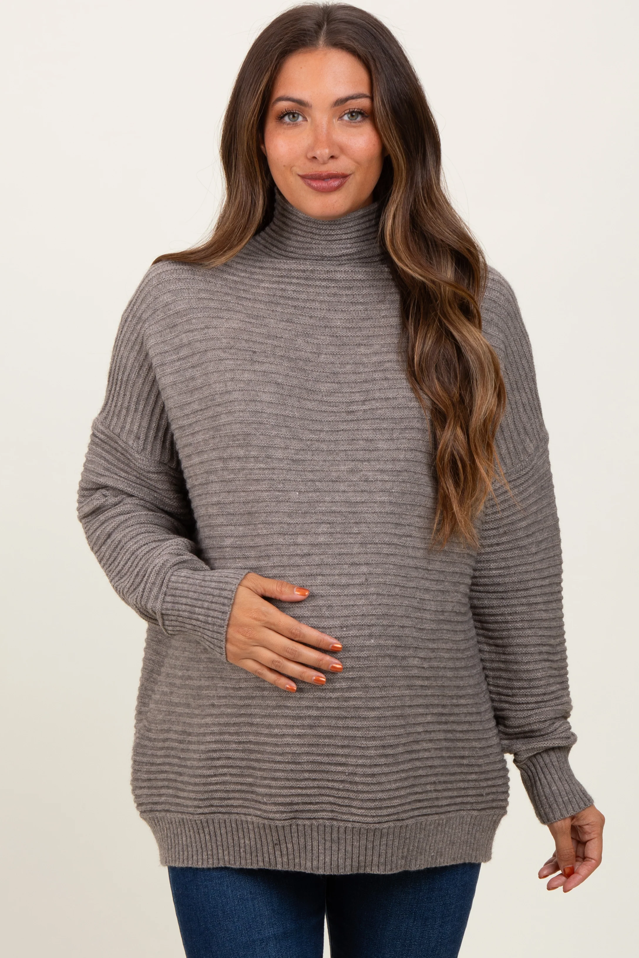 Grey Turtleneck Maternity Sweater - Image 2